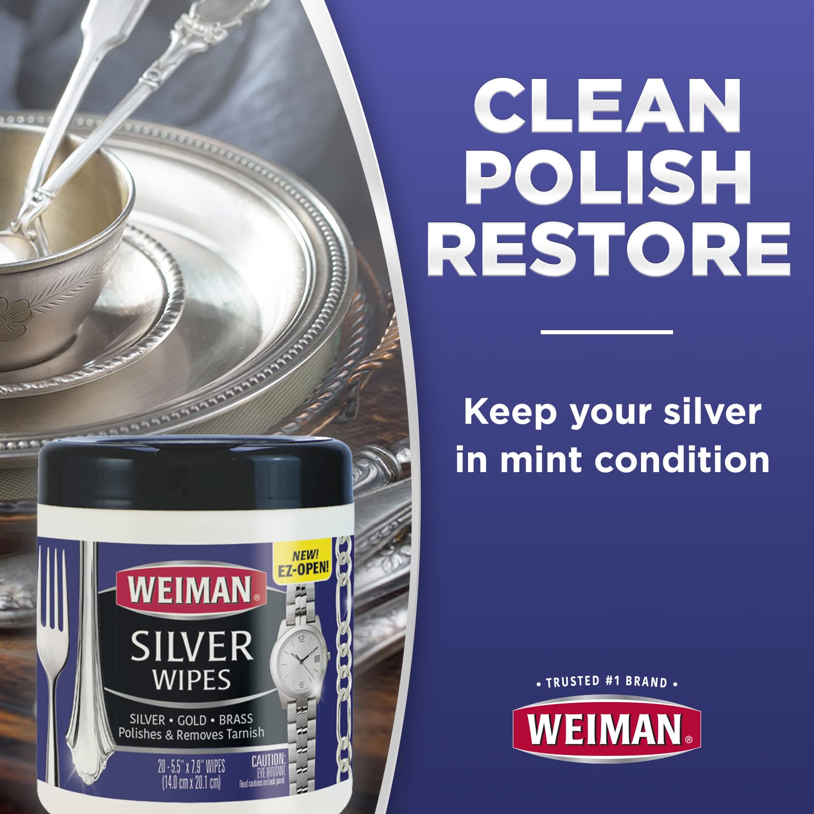 Weiman Jewelry Polish Cleaner & Tarnish Remover Wipes (20 Count) - Safe for Silver, Gold, Brass, Copper & Aluminum Jewelry - Perfect for Cleaning Antiques, Rings, Necklaces & Bracelets