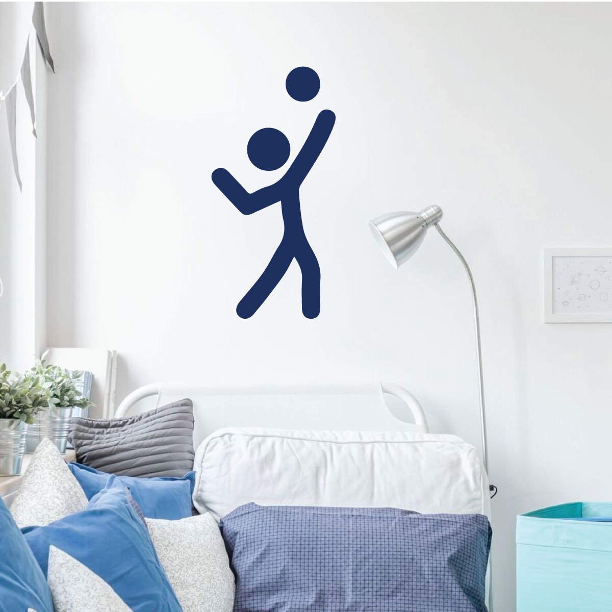 Volleyball Wall Decal - Vinyl Sports Decor for Bedroom, Playroom & Gym - Fun Stick Figure Player Design - Perfect for Game Room, Kids Room & Sports Fan Decorations