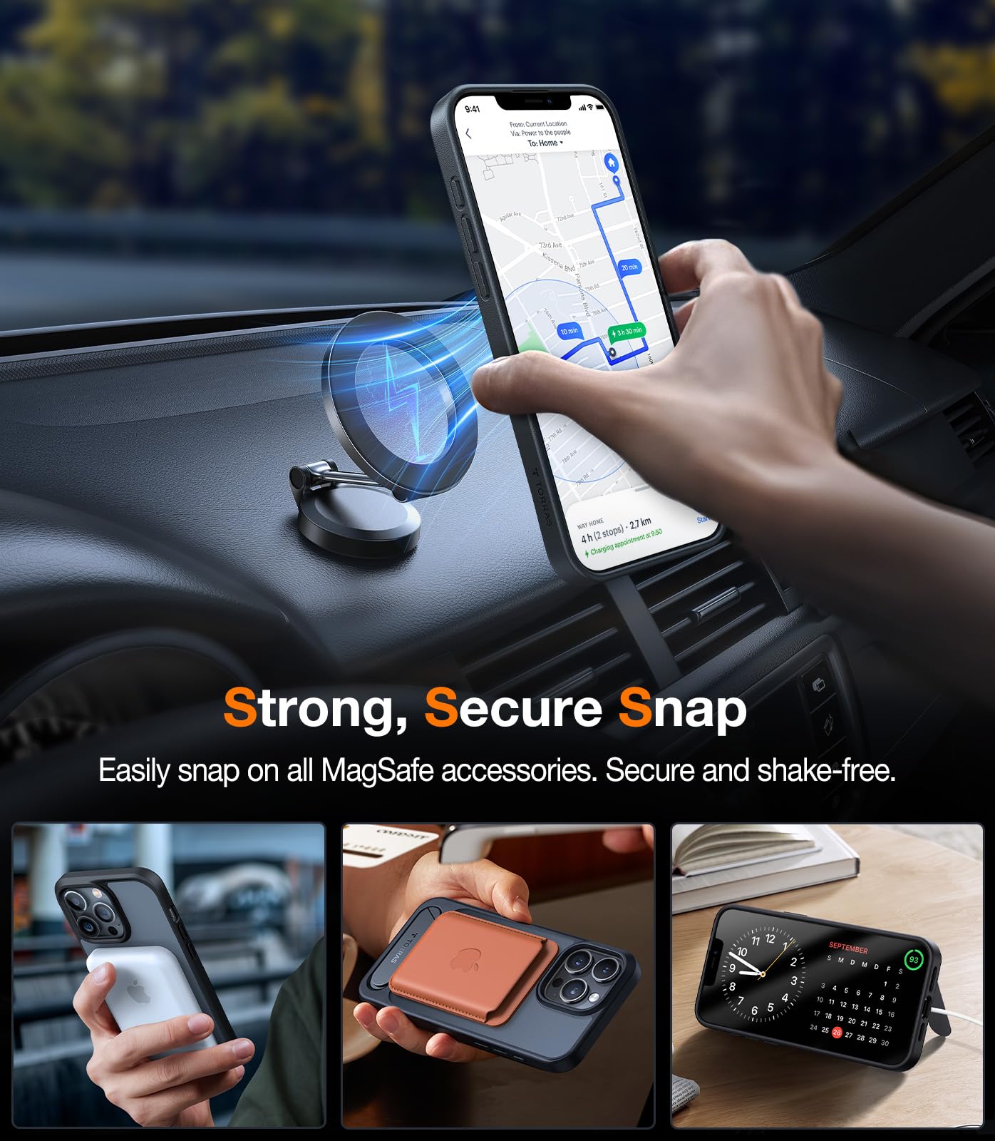 TORRAS Magnetic iPhone 13 Pro Max Case with Adjustable Kickstand - Military-Grade Drop Protection, Slim Frosted Matte Black Design - Perfect for MagSafe Charging & Everyday Use