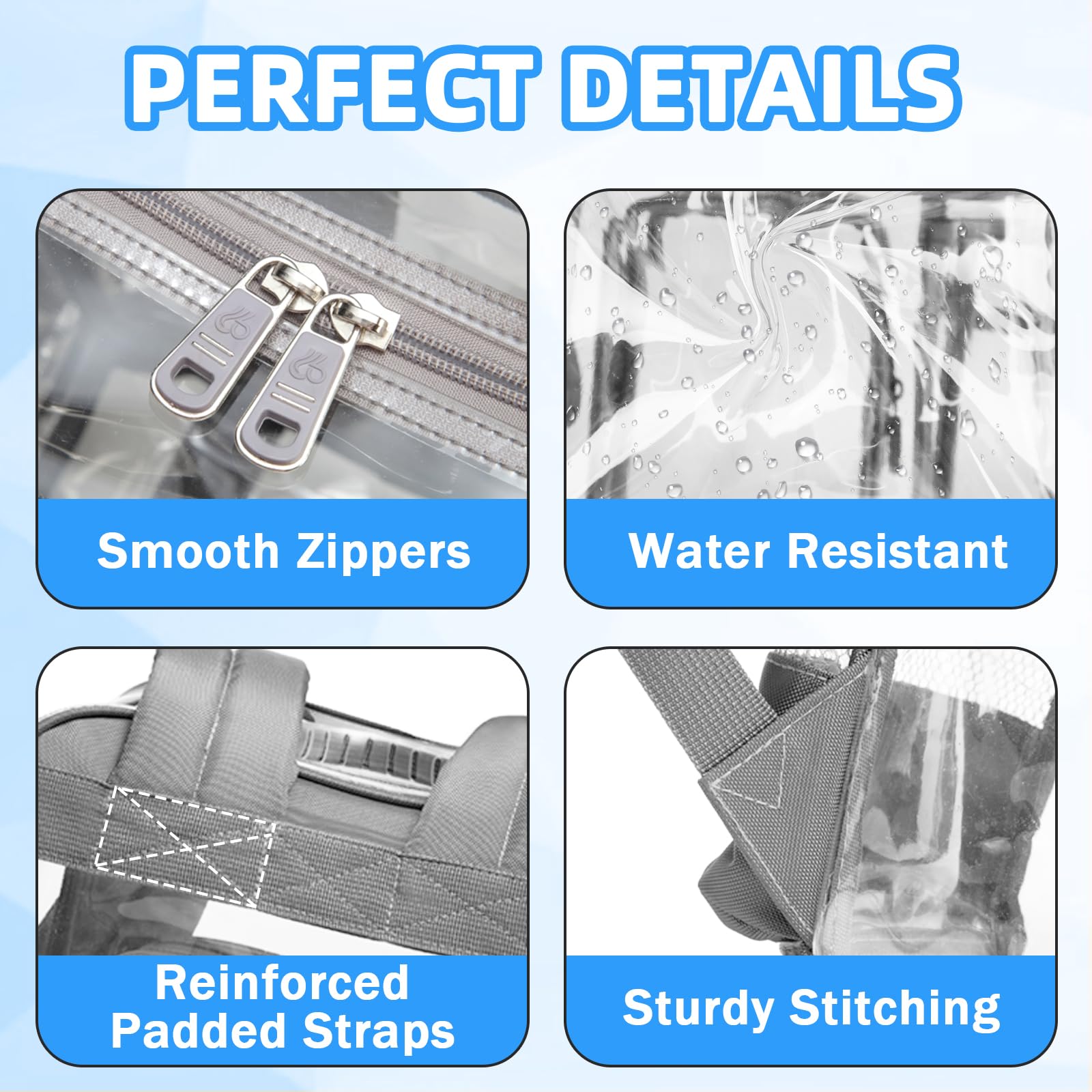 Large Clear Backpack for Men & Women - Heavy Duty PVC Transparent Bookbag, Stadium Approved See-Through Backpack Fits 16 Inch Laptop for School, Work & Travel (Gray) - Perfect for School Security Checks, Concerts, Airports and Office Commutes