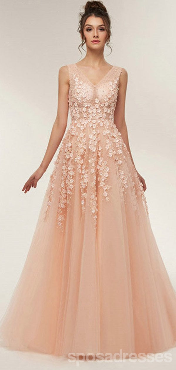 Floral Champagne A-Line Jewel Sleeveless Long Prom Dress for Women - Elegant Evening Gown for Homecoming, Ball, Quinceañera & Formal Events