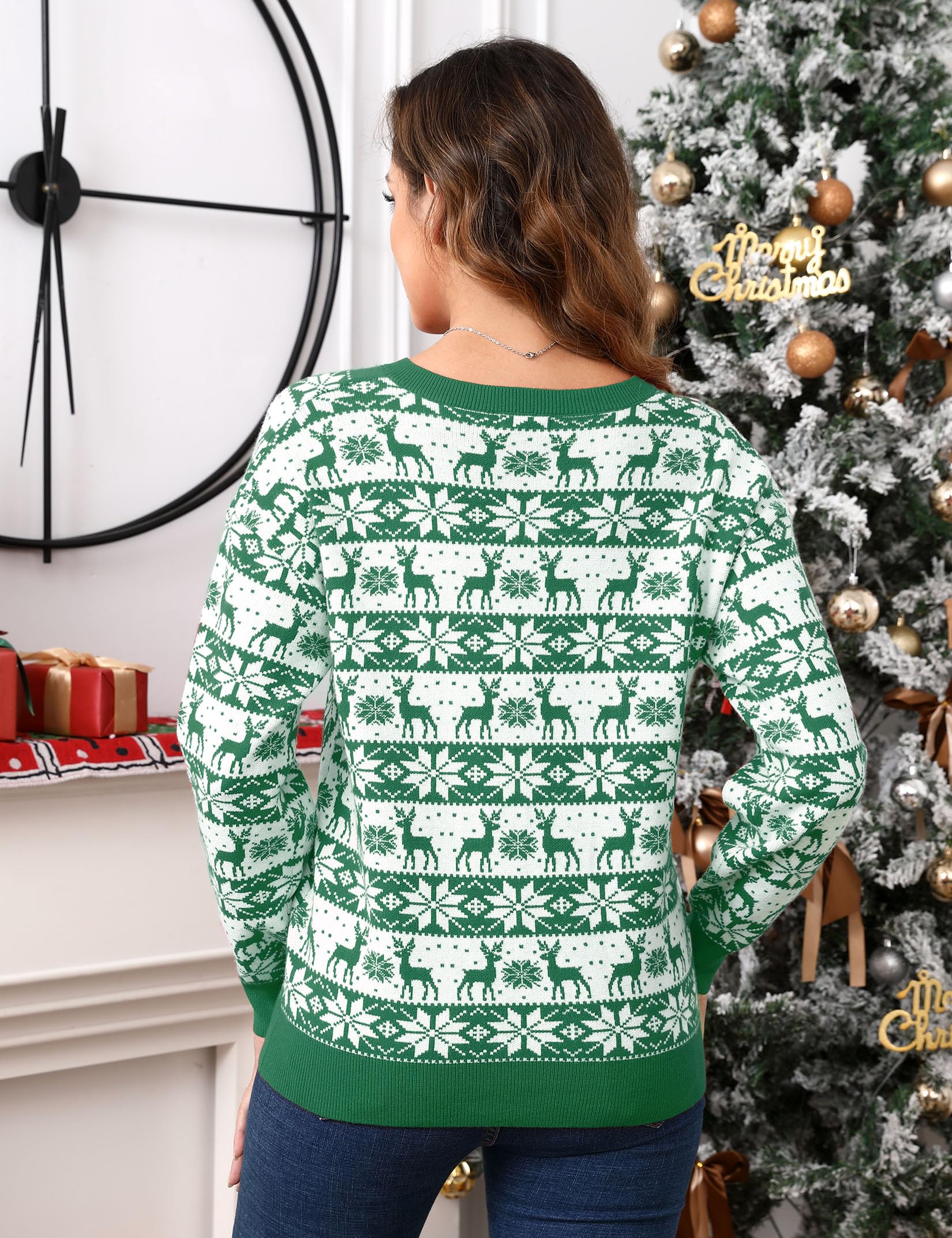 Festive MISSKY Women's Ugly Christmas Sweater - Funny Reindeer & Snowflake Knit Pullover Long Sleeve Holiday Sweater for Christmas Parties, Family Gatherings & Office Celebrations