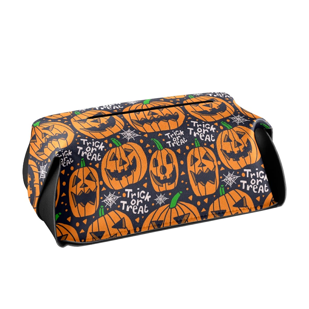 Halloween PU Leather Tissue Box Holder - Rectangle Facial Tissue Dispenser with Hanging Loop for Countertop & Nightstand | Spooky Home Decor for Halloween Party & Fall Season