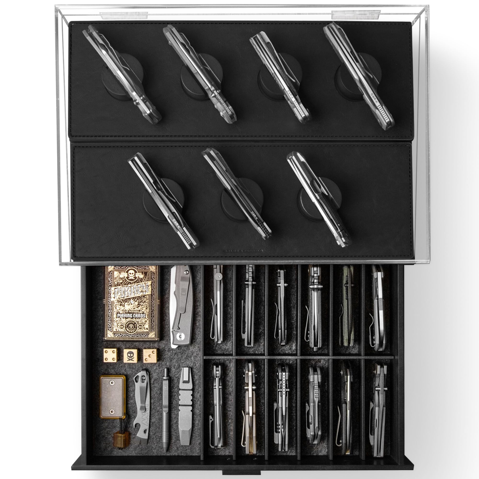 Premium Wooden Knife Display Case for 30 Knives - Handcrafted EDC Knife Organizer & Collector's Gift - Durable Luxury Knife Storage Box for Home, Office, or Camping Use
