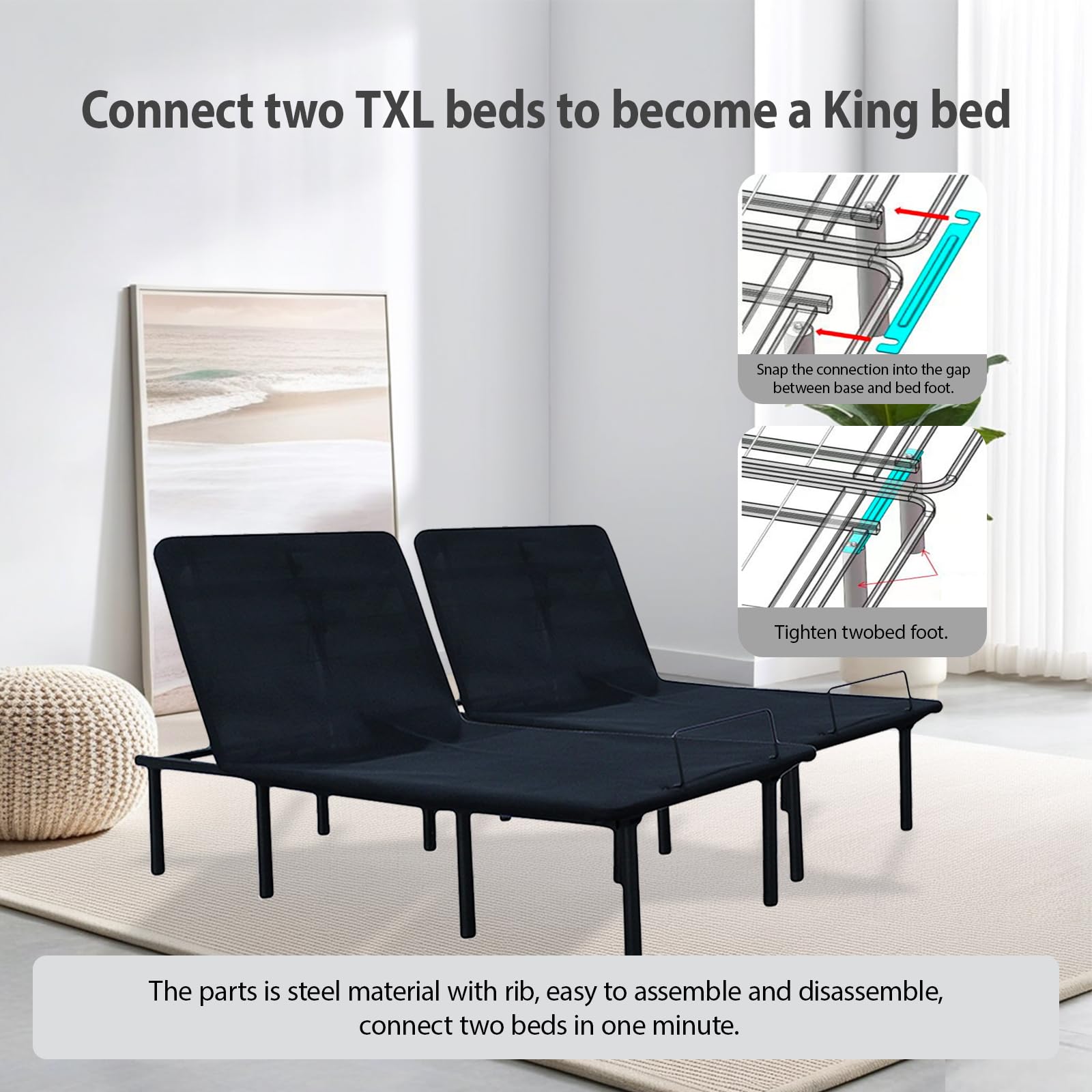**Adjustable Twin XL Bed Frame with Remote - Electric Adjustable Base for Twin XL Beds, Black - Perfect for Back Pain Relief, Reading & Watching TV in Bed**