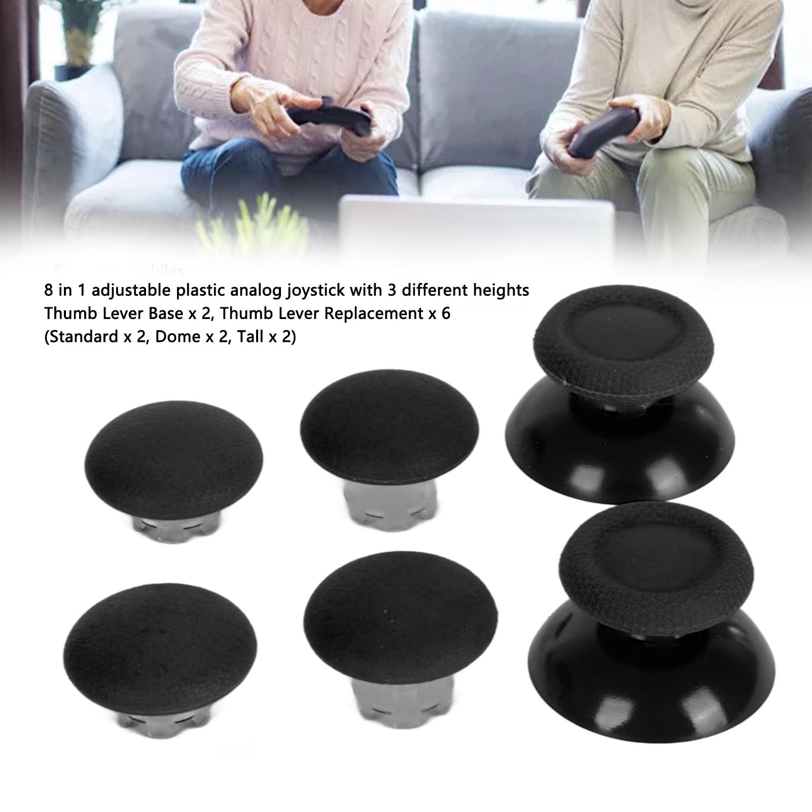 8-in-1 Multifunctional 3D Remote Sensing Thumb Stick for PS5 Controller - Adjustable Thumb Grip Replacement with 2pcs Thumb Stick Base, Plastic Analog Joystick Cap - Perfect for Gaming, FPS, Racing & VR Games