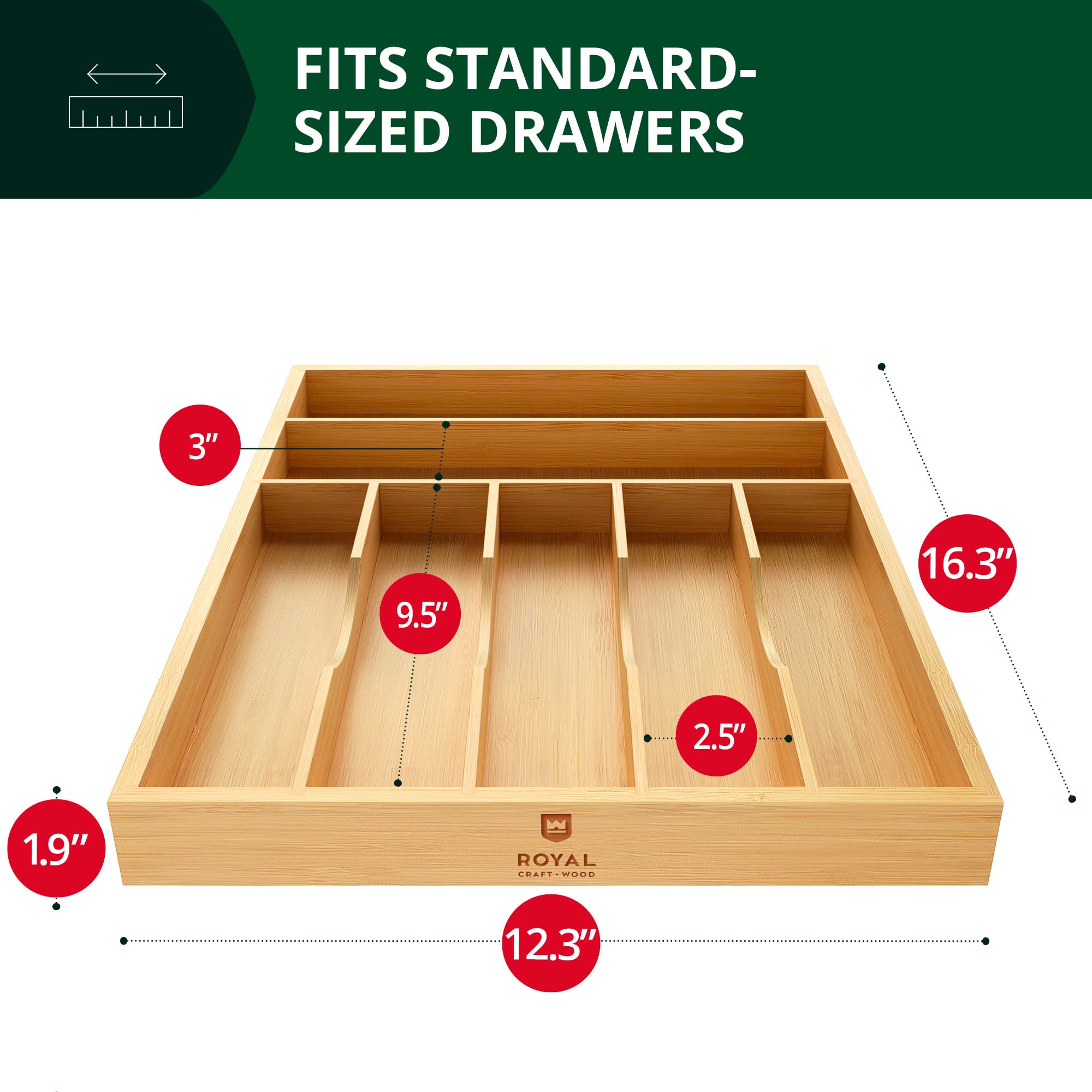 Premium Bamboo Kitchen Drawer Organizer - Silverware & Utensil Holder with Adjustable Dividers | Cutlery Tray for Flatware, Knives, Spoons | Ideal for Home Kitchen Organization & Dining Room Storage