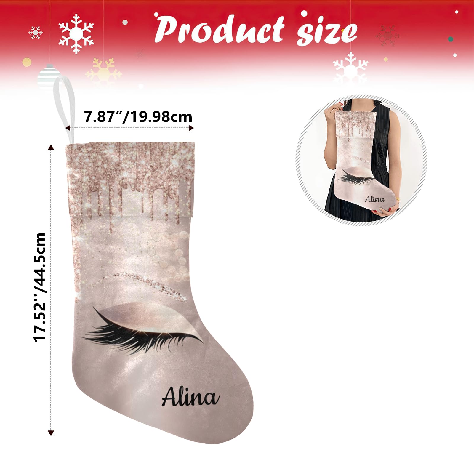 Personalized Rose Gold Christmas Stockings with Name - 17.52 x 7.87 Inch Holiday Decor for Family, Xmas Gift for Her, Perfect for Fireplace Mantel & Christmas Tree Decoration