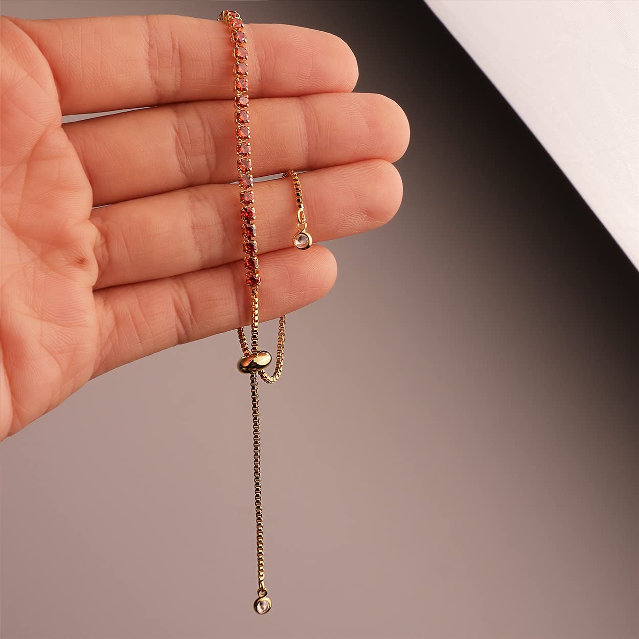 Gold Tennis Bracelet for Women - Adjustable Slider with Shiny Cubic Zirconia CZ Rhinestones | Elegant Gemstone Chain Jewelry | Perfect for Summer Wear, Weddings & Special Occasion Gifts