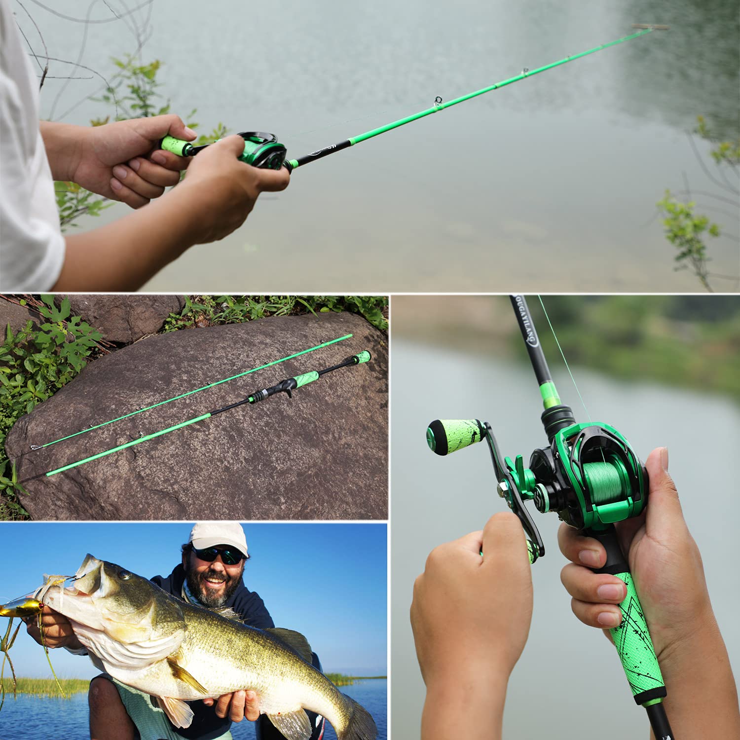 24-Ton Carbon Fiber Bass Fishing Rod - 2-Piece Casting & Spinning Rod with SuperPolymer Handle | Freshwater & Saltwater Fishing for Bass, Trout, and Walleye | Ideal for Shore Fishing, Boat Angling, and Tournament Use