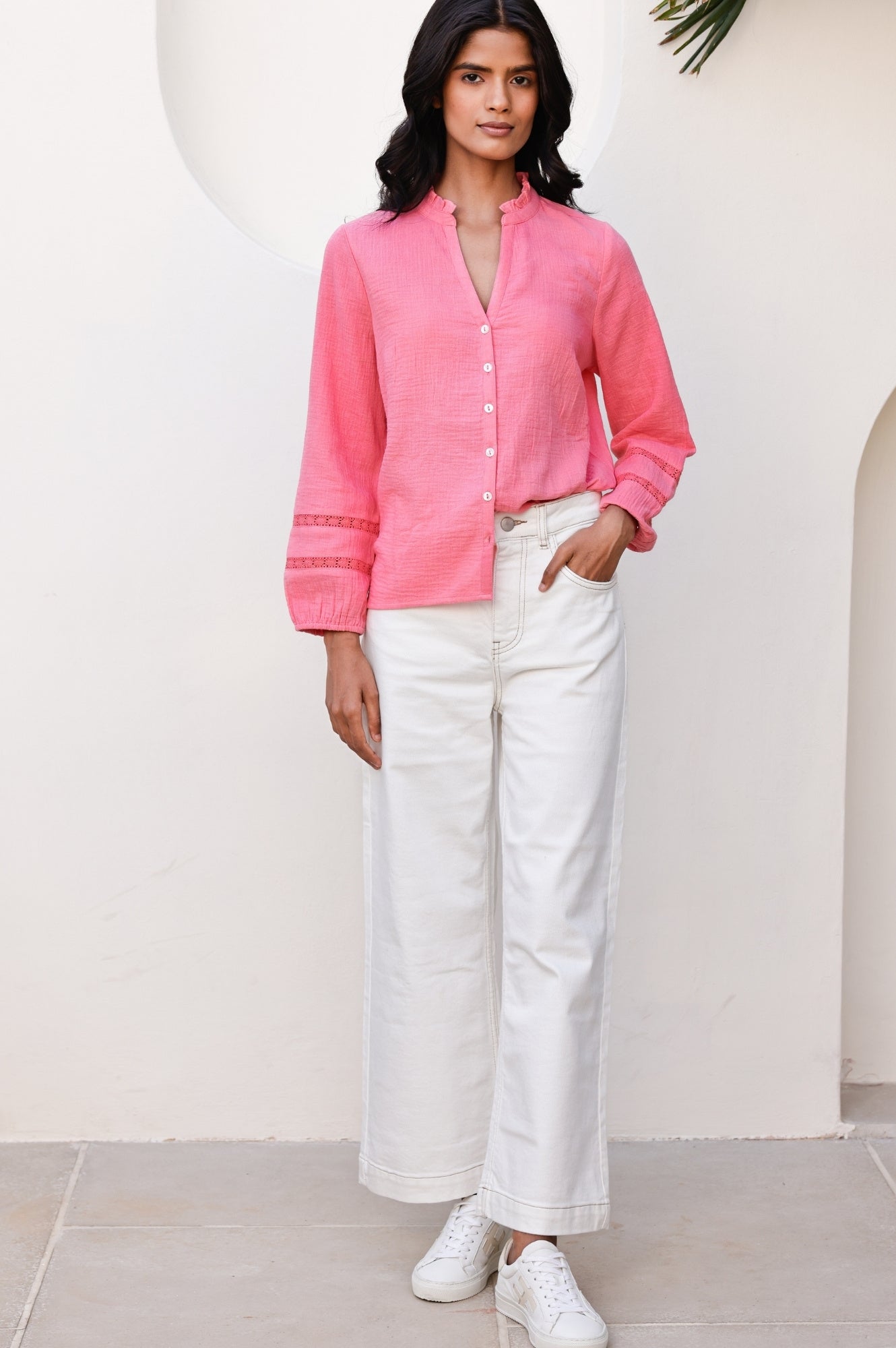 Organic Cotton Cheesecloth Blouse for Women - Soft & Breathable Summer Top in Pink Lemonade | Boho Chic Style for Beach, Vacation & Casual Wear