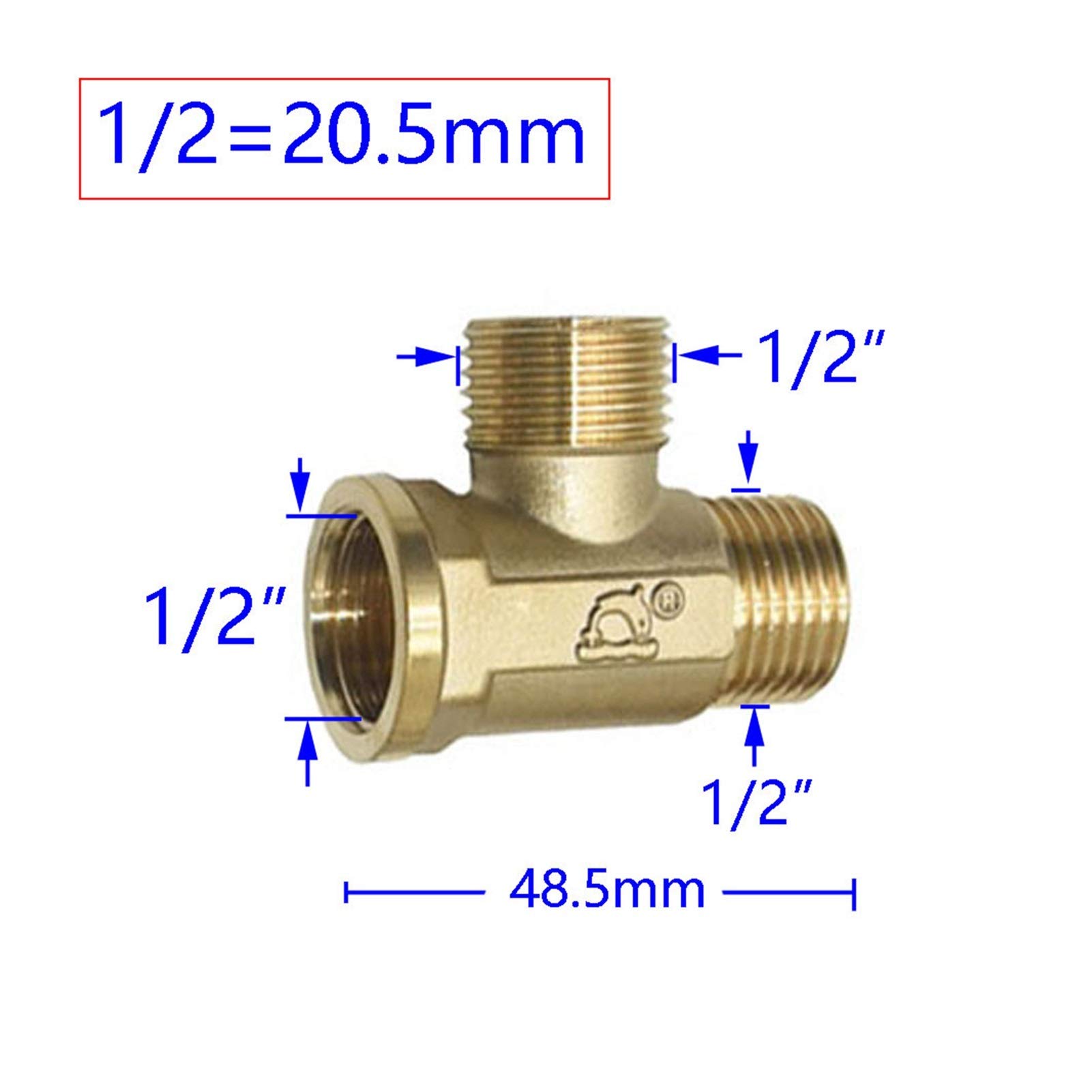 1/2 Inch Brass Garden Hose Tee Fitting - 3-Way Water Divider Adapter with 1/2