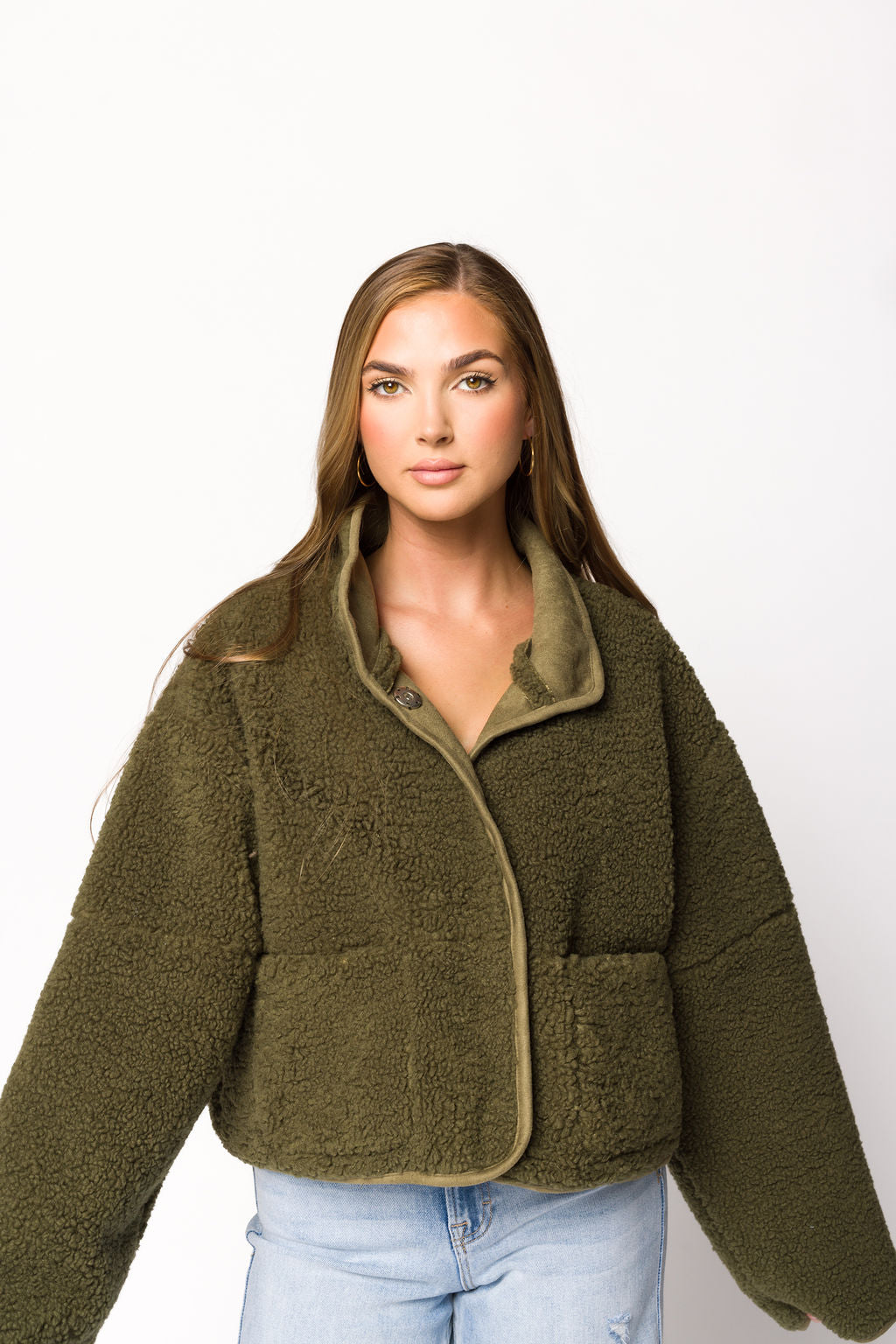 Reversible Sherpa & Suede Jacket for Women - Olive Green Winter Coat | Cozy Fleece Lined Outerwear for Hiking, Camping & Casual Wear
