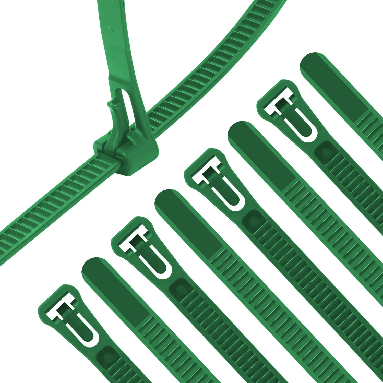 XINGO 100PCS 8 Inch Green Reusable Cable Ties - Adjustable Zip Ties for Wires, Indoor & Outdoor Use - Perfect for Organizing Cables, Gardening, DIY Projects & Home Improvement