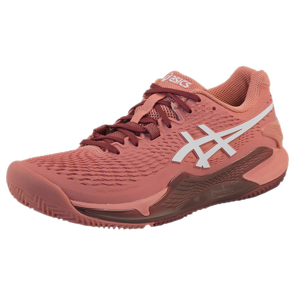 ASICS Women's Gel Resolution 9 Clay Court Tennis Shoes - Light Garnet/White | High-Performance Stability & Cushioning for Competitive Play on Clay Courts
