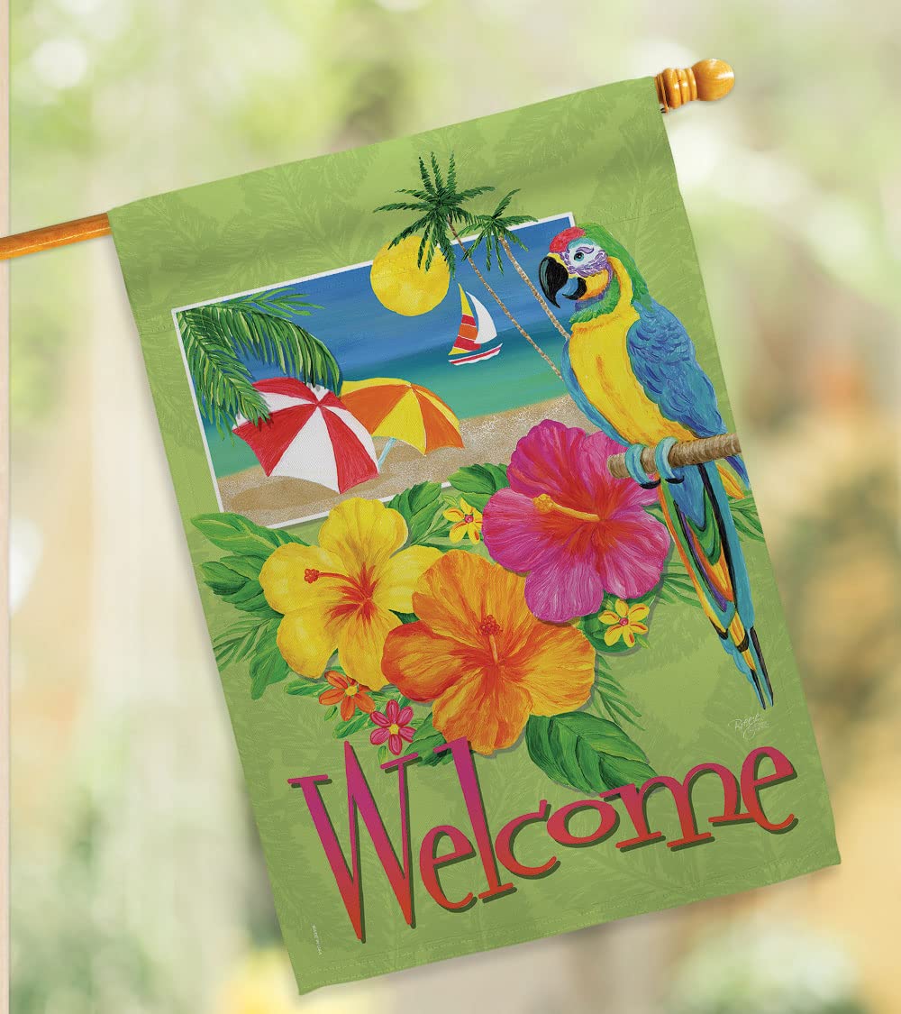 Tropical Summer House Flag Set 28x40in w/Flagpole - Outdoor Decor