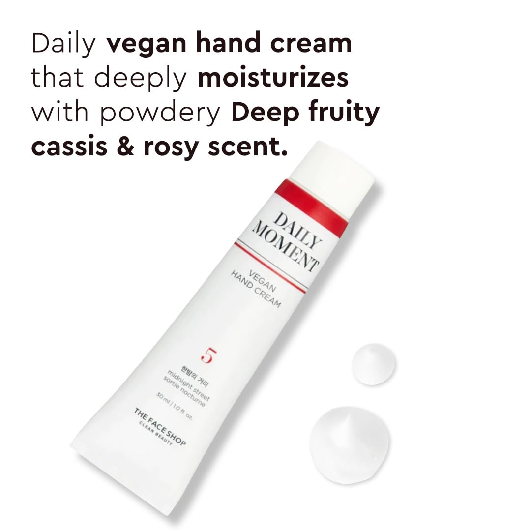 The Face Shop Daily Moment Vegan Hand Cream - Midnight Street with Hyaluronic Acid & Shea Butter, Non-Greasy & Fast Absorbing, 30ml - Perfect for Dry Hands, Office Use & On-the-Go Hydration