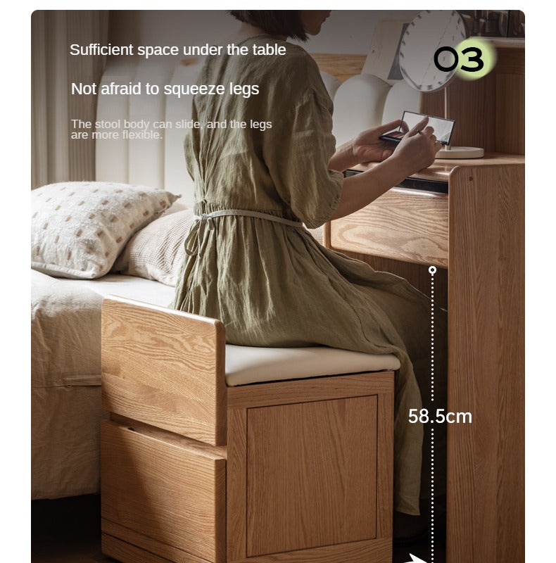 Solid Oak Wood Modern Minimalist Bedside Dressing Table - Perfect for Small Bedrooms & Apartment Vanity Areas