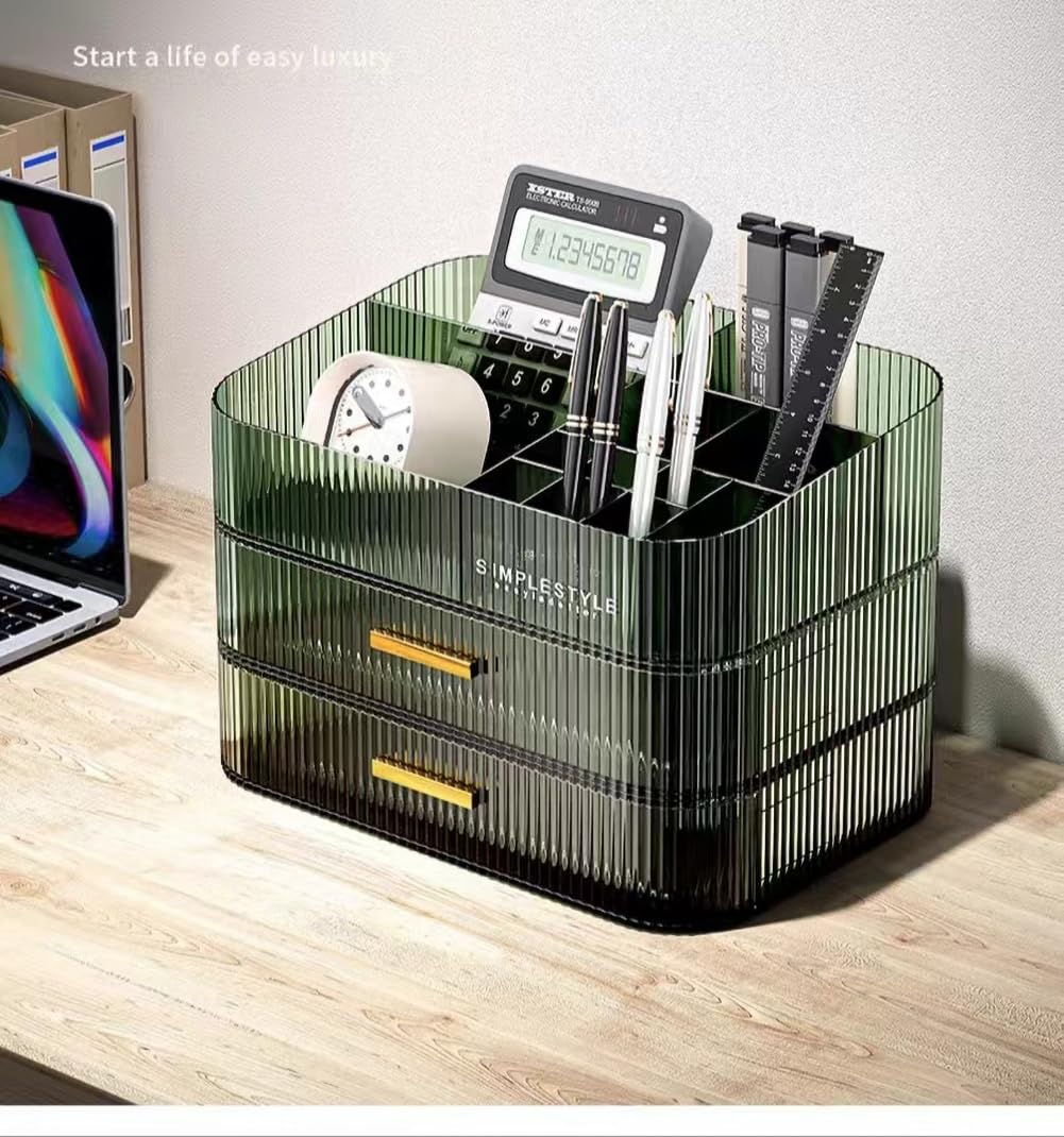 MIUOPUR Stackable Makeup Organizer with Drawers - Bathroom Vanity Storage for Cosmetics, Skincare, Lipsticks & Nail Care - Perfect for Desk, Dresser & Countertop Organization - Green