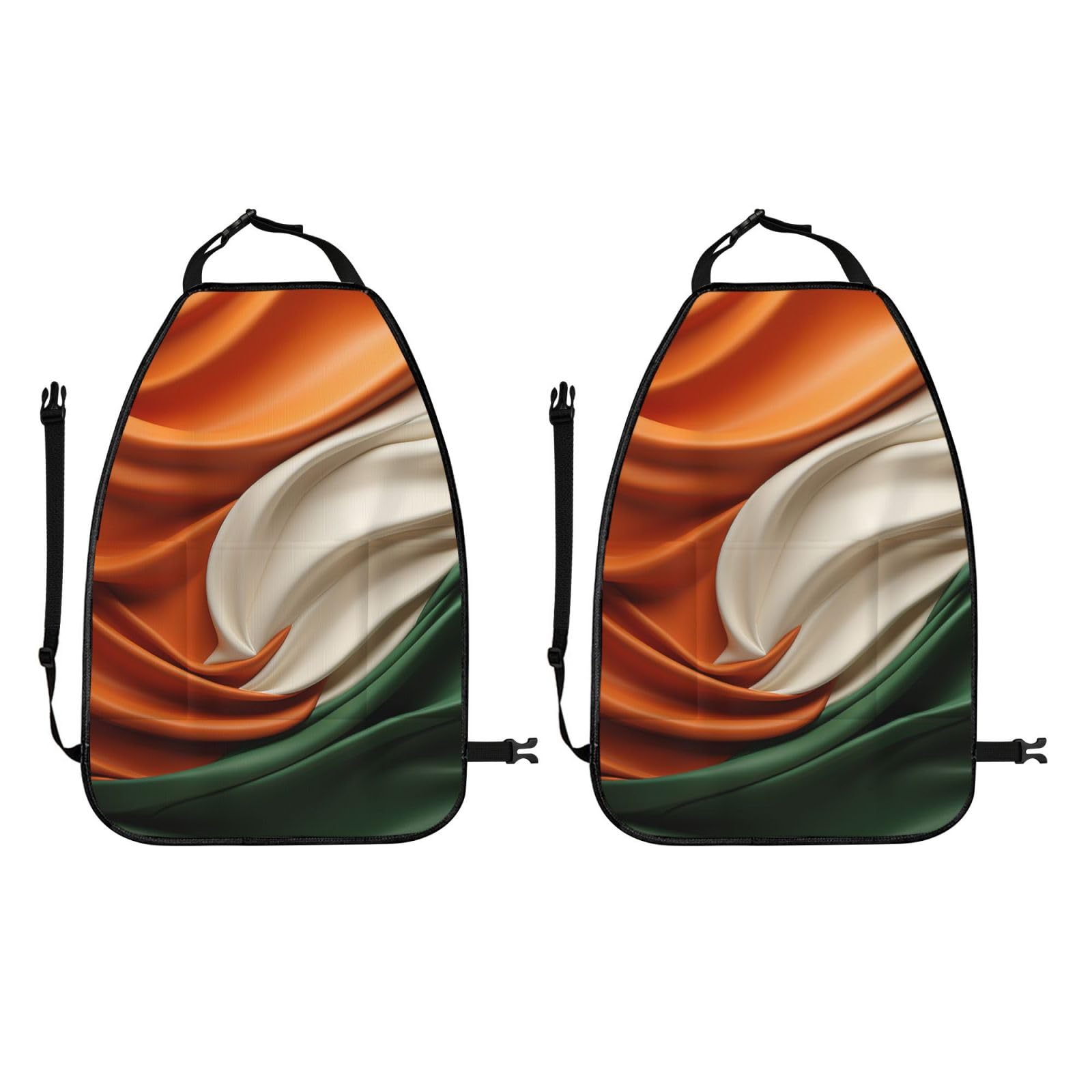 VTCTOASY Kick Mat Back Seat Protector for Car - 2 Pack Extra Large Waterproof Seat Cover with 3 Storage Pockets | Universal Fit for Trucks, SUVs, Sedans | Irish Flag Design | Perfect for Road Trips, Family Travel & Pet Protection