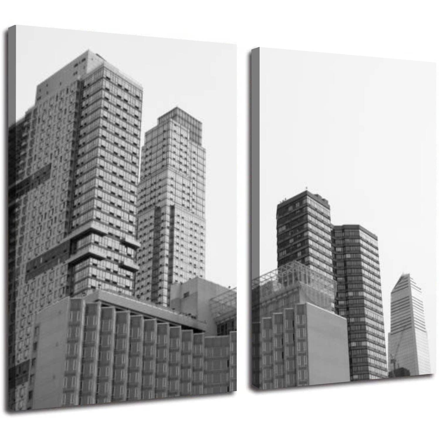 POTAETWL 2 Panel New York City Skyline Canvas Wall Art - Hells Kitchen & Hudson Yards Painting, Modern Office & Living Room Decor, 24x36 Inch - Perfect for Urban Home Decor & Apartment Wall Art
