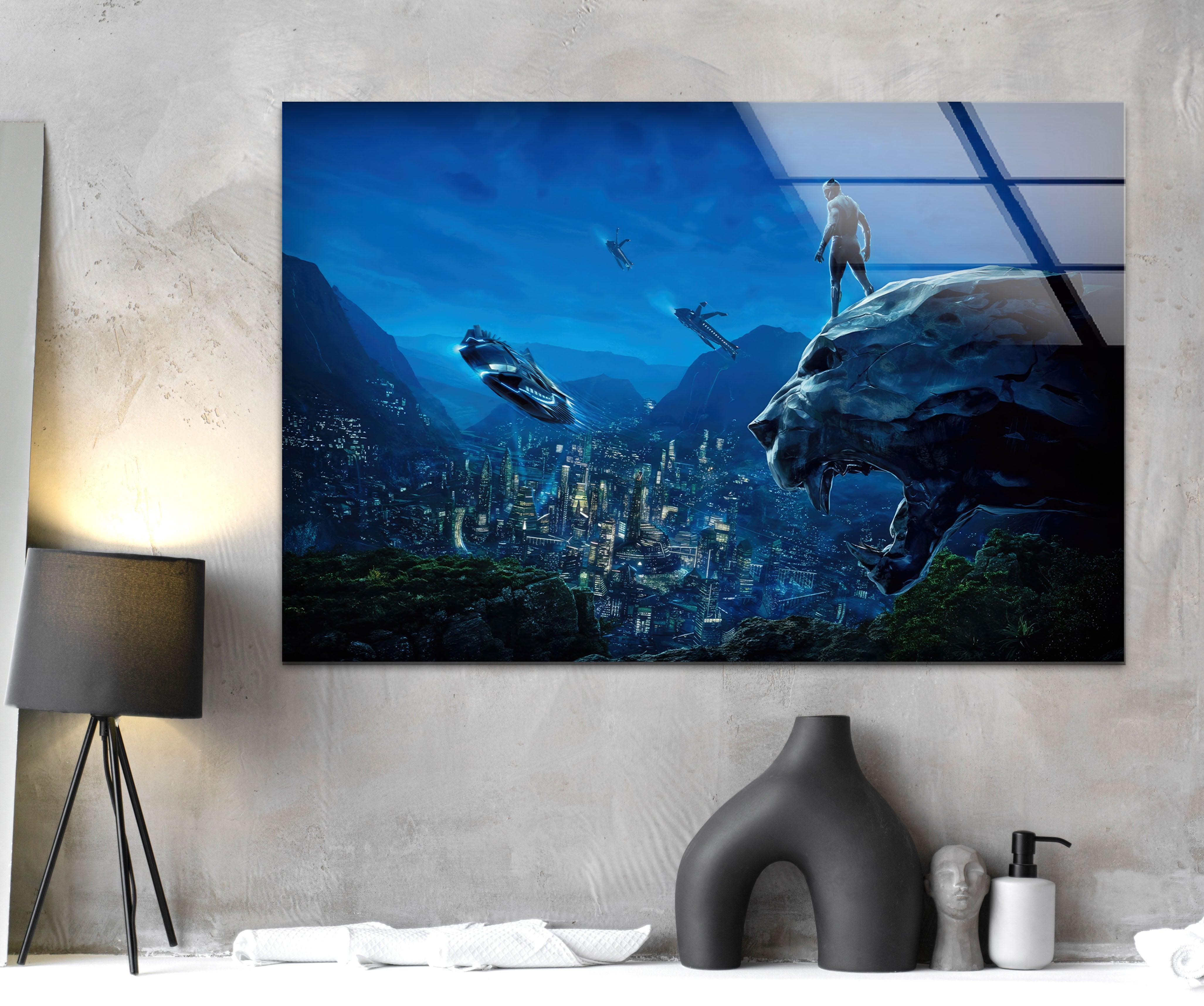 Black Panther Wakanda Marvel Glass Wall Art - Premium Superhero Decor for Home & Office - Perfect for Marvel Fans, Movie Themed Rooms & Gifts