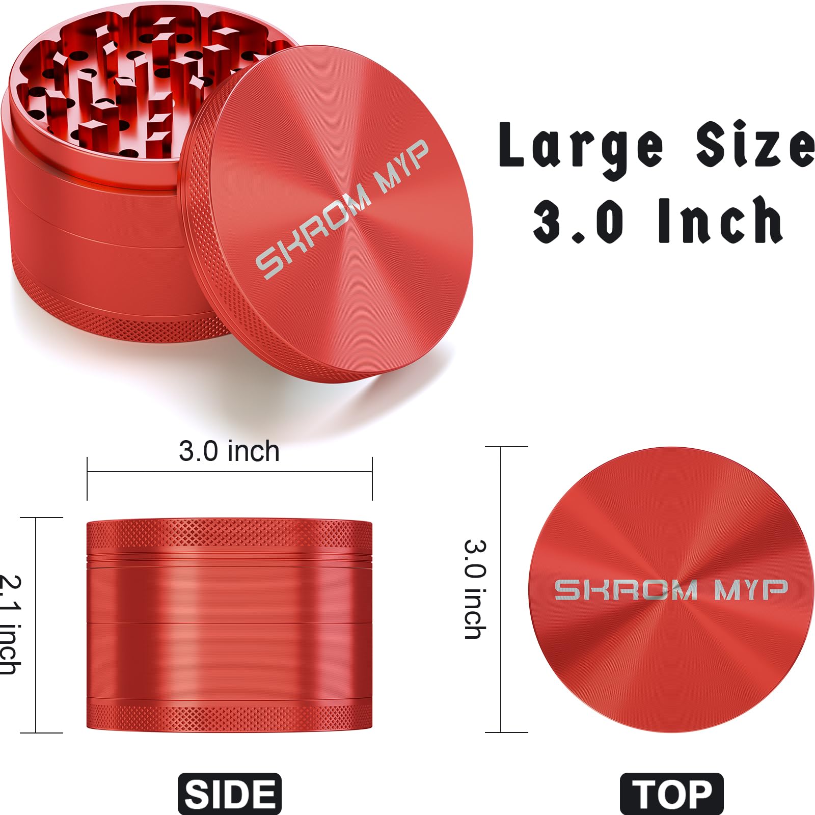 Premium 3.0 Inch Aluminum Spice Grinder - Red | Electric Herb Grinder for Kitchen, Coffee, Pepper, Salt & Spices | Perfect for Cooking, Baking & Home Use