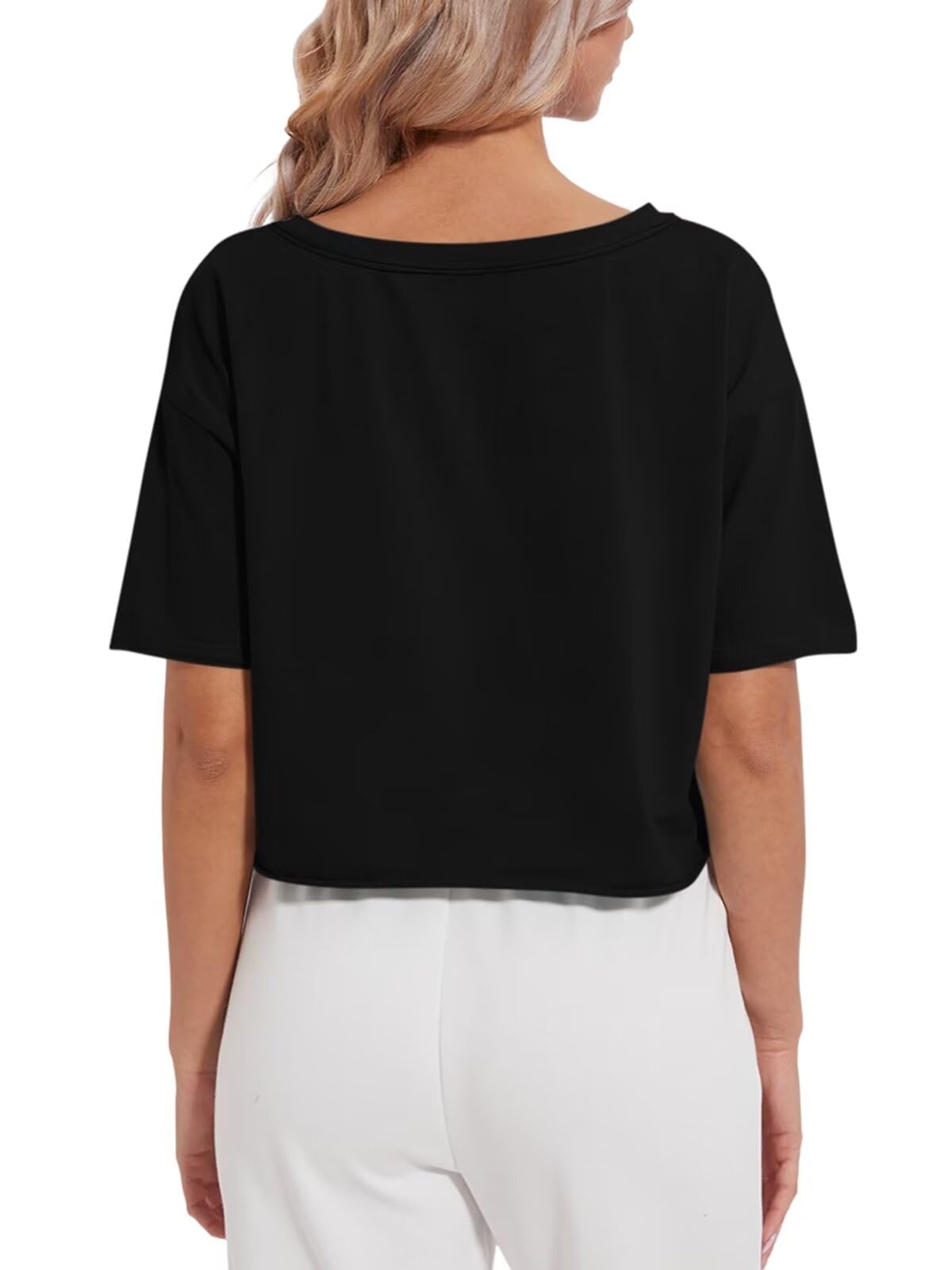 Women's Oversized V-Neck Crop Top - 100% Cotton Short Sleeve Boxy Tee for Workout & Casual Wear | Trendy Spring Summer 2025 T-Shirts for Gym, Yoga, Beach & Everyday Fashion