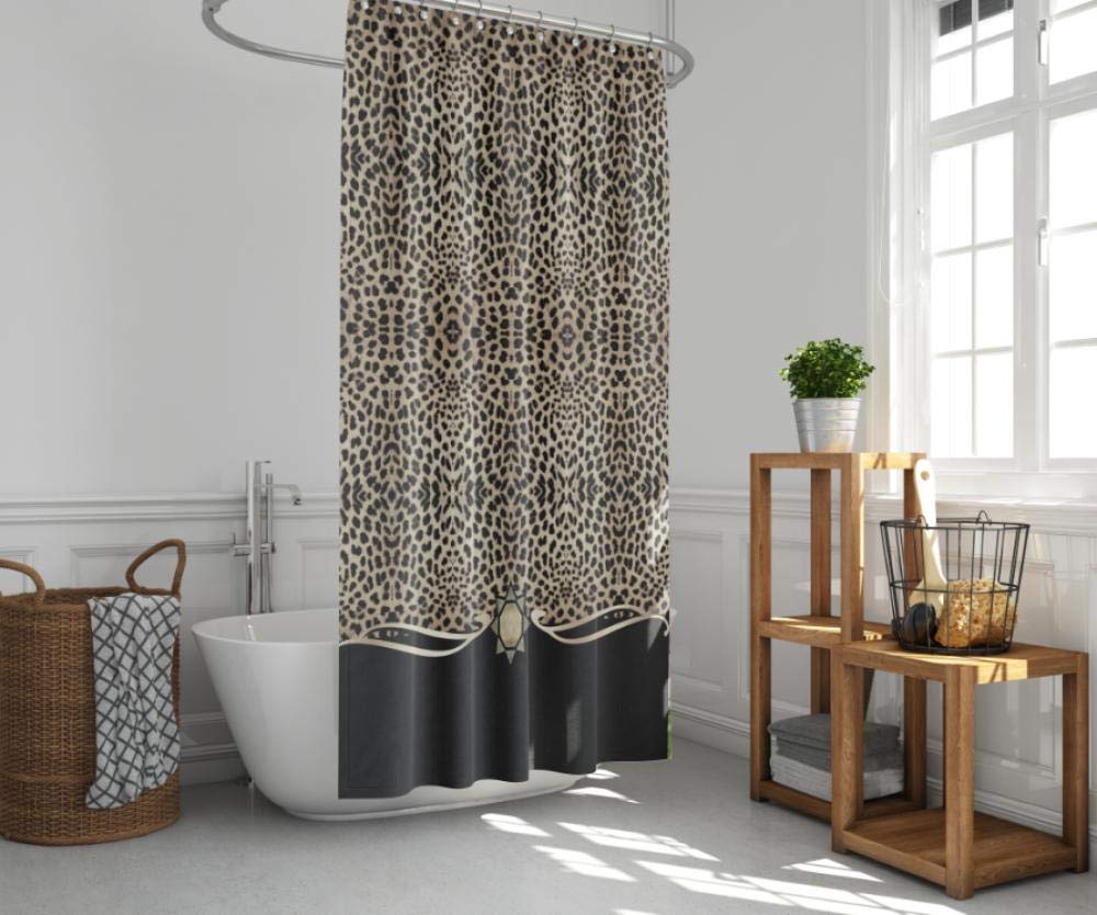 4PCS Leopard Print Shower Curtain Set - Cheetah Bathroom Decor with Non-Slip Rug, Toilet Cover & 12 Hooks | Waterproof Bath Mat for Modern Home, Spa & Guest Bathroom Decor