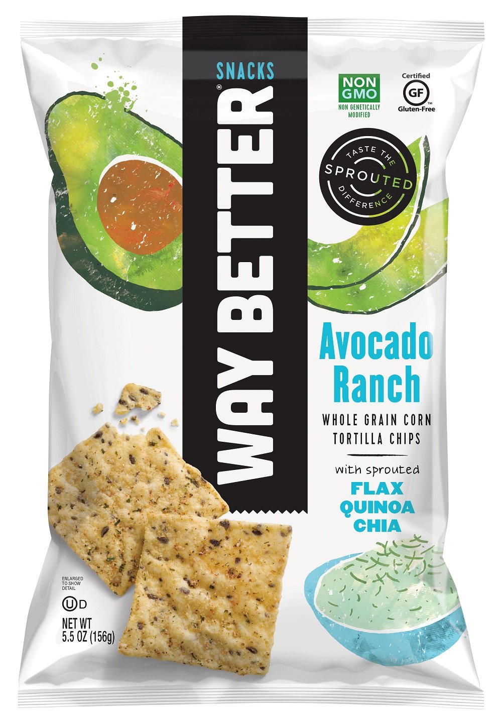 Way Better Snacks Sprouted Gluten-Free Whole Grain Corn Tortilla Chips, Avocado Ranch Flavor, 4-Pack | Healthy Snack for Parties, Movie Nights & Keto Diet