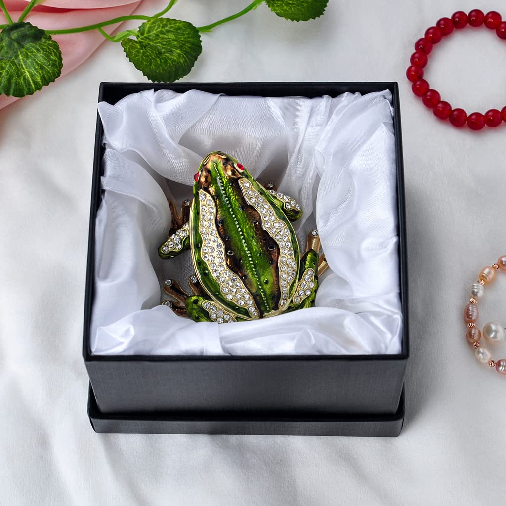 Golden Crystal Enameled Hand-Painted Frog Jewelry Box with Hinged Lid - Elegant Home Décor & Unique Gift for Animal Lovers - Perfect for Jewelry Storage, Home Display, and Special Occasion Gifts