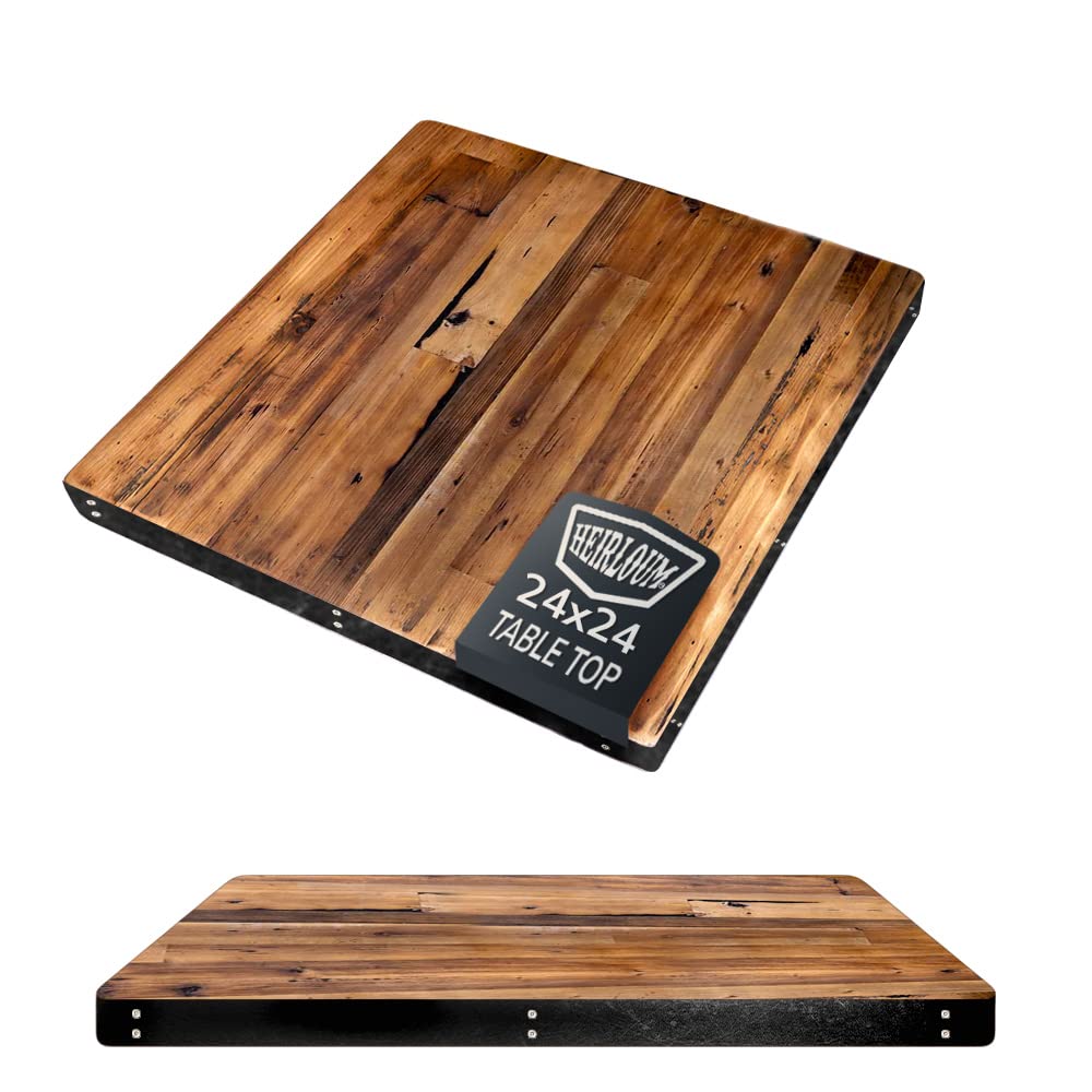 Reclaimed Wood Table Top - Rustic Recycled Wooden Tabletop with Metal Edge, 24