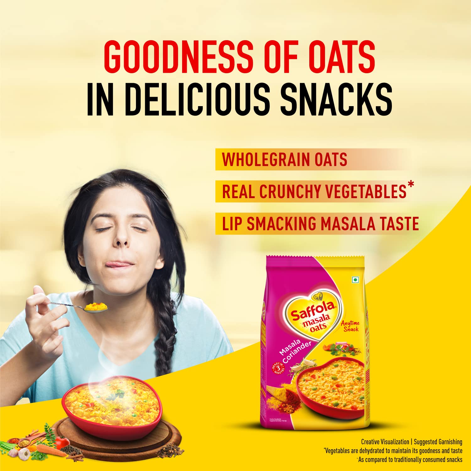 Saffola Masala Oats - Spiced Coriander Flavor - 39g (1.37oz) - Vegetarian Instant Oatmeal from India - Perfect for Breakfast, Snacks & Healthy Lifestyle