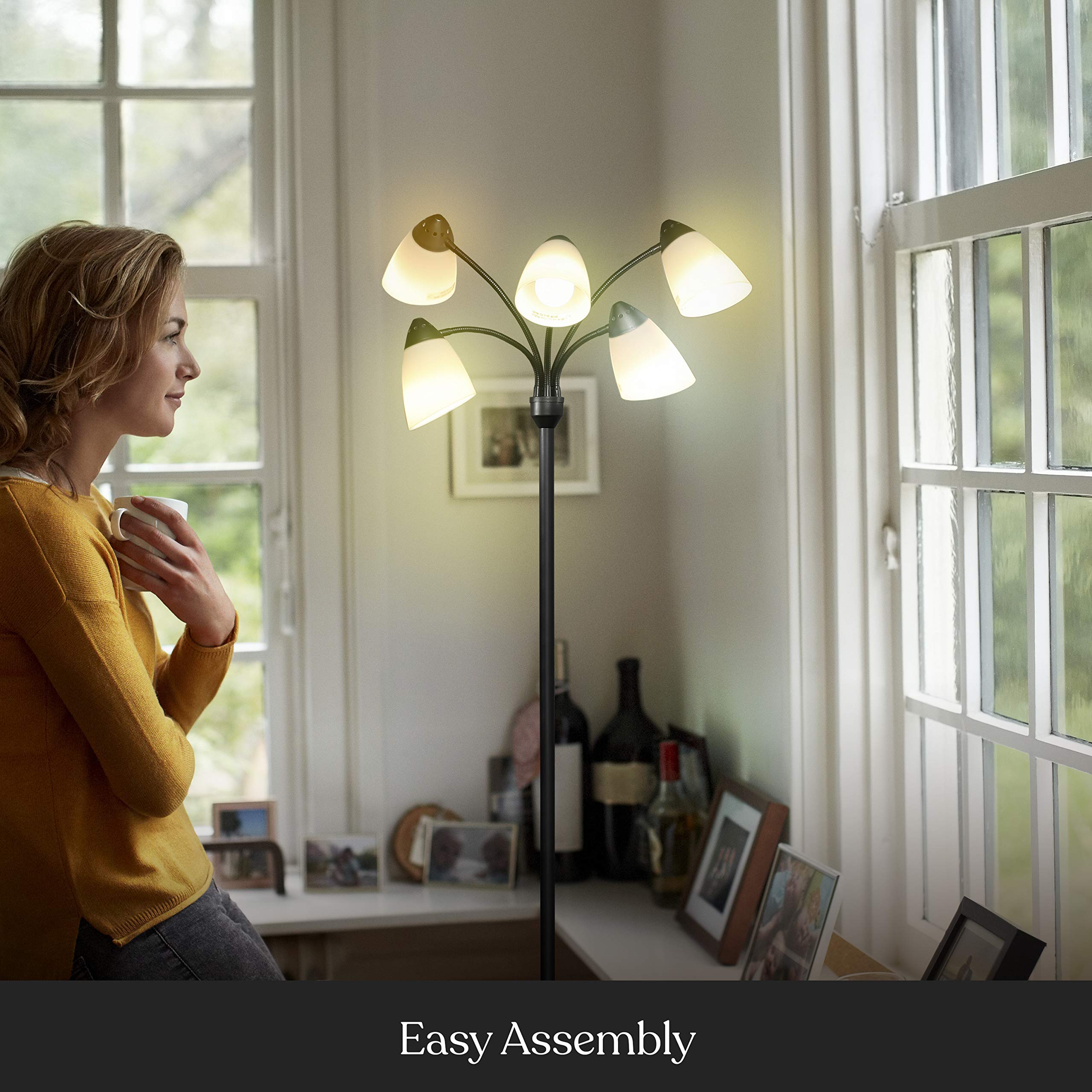 Brightech Medusa LED Floor Lamp - Adjustable Multi-Head Dimmable Standing Light with Interchangeable Shades for Living Room, Bedroom & Office - Tall Modern Floor Lamp for Reading, Working & Relaxing - Black Home Lighting Decor