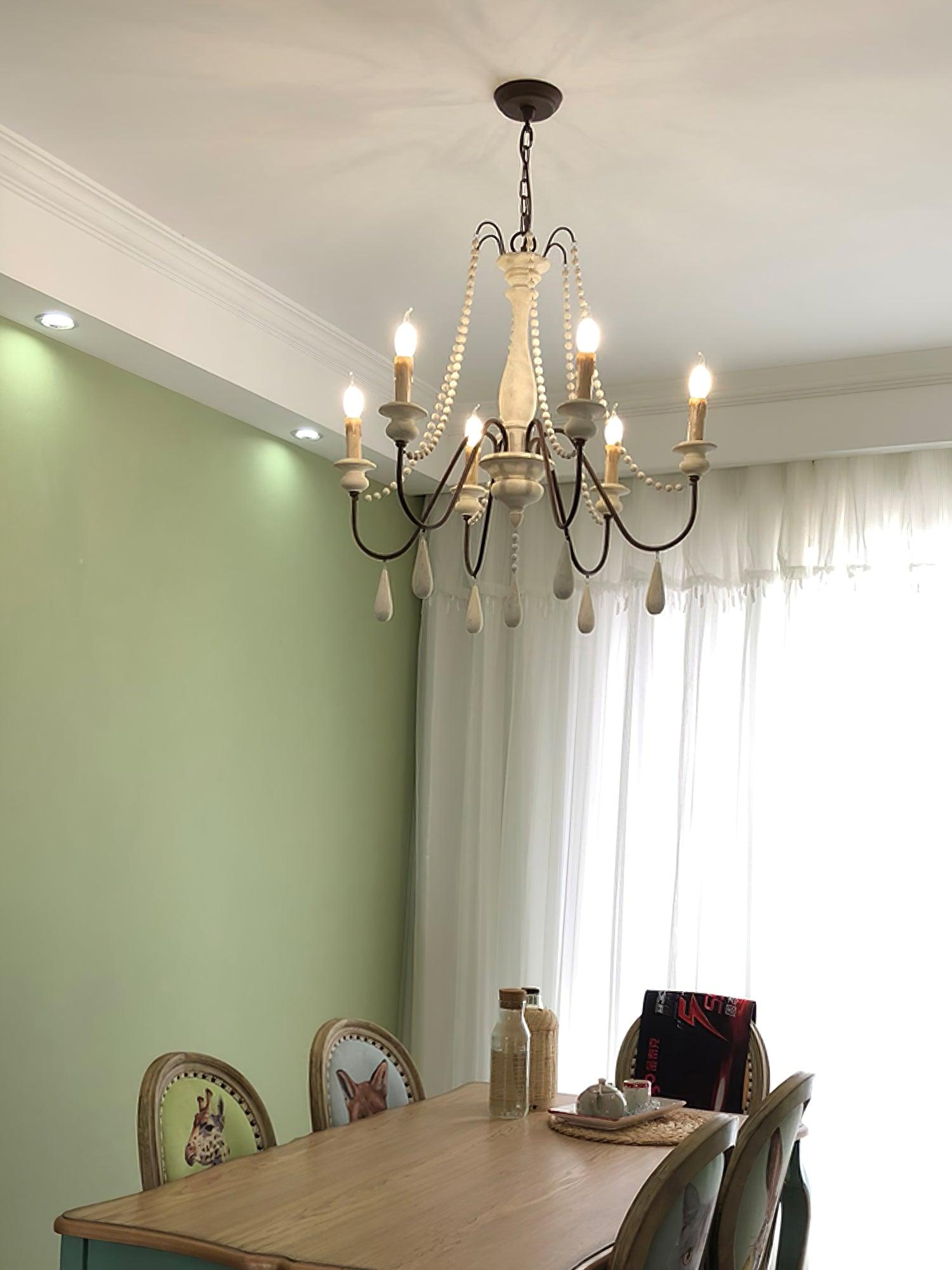 Elegant Beaded Chandelier with Candle-Style Lights - Perfect for Dining Room, Bedroom, or Living Room Decoration