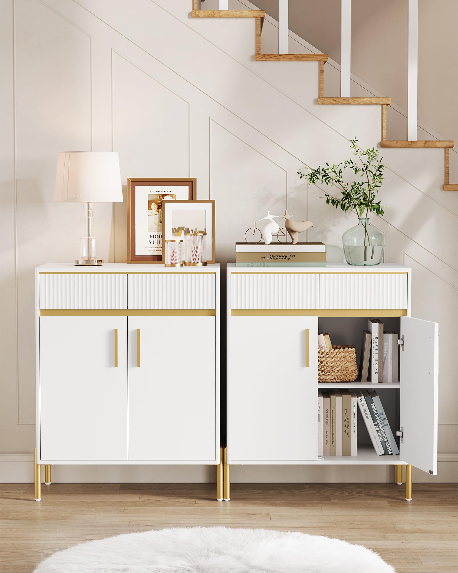 VASAGLE Modern Buffet Cabinet with Storage - Sideboard with Drawers, Doors & Adjustable Shelf - Fluted Drawer Front Accent Cabinet for Living Room, Dining Room, Entryway - Cloud White UBBC651W01