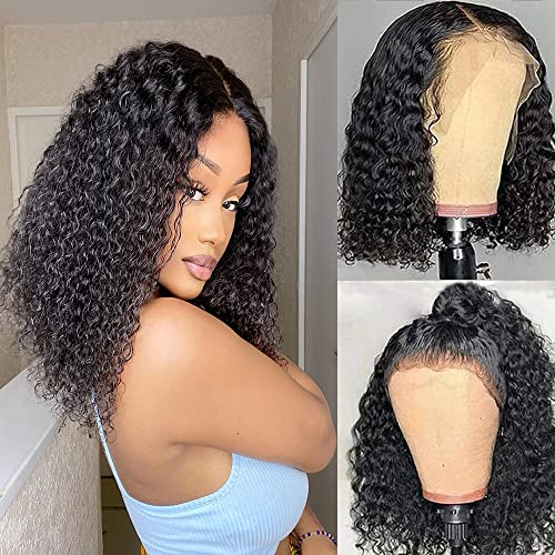 Stylqueen 12 Inch Deep Curly Short Bob Wigs - 150% Density Human Hair Lace Front Wigs for Black Women | 13x4 Glueless Water Wave Wig with Pre-Plucked Baby Hair & Natural Color | Perfect for Daily Wear, Cosplay, and Special Occasions