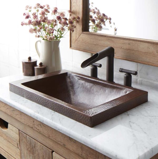 Native Trails Hana Hand-Hammered Copper Drop-in Bathroom Sink - Vintage Farmhouse Style for Bathroom & Powder Room Remodel