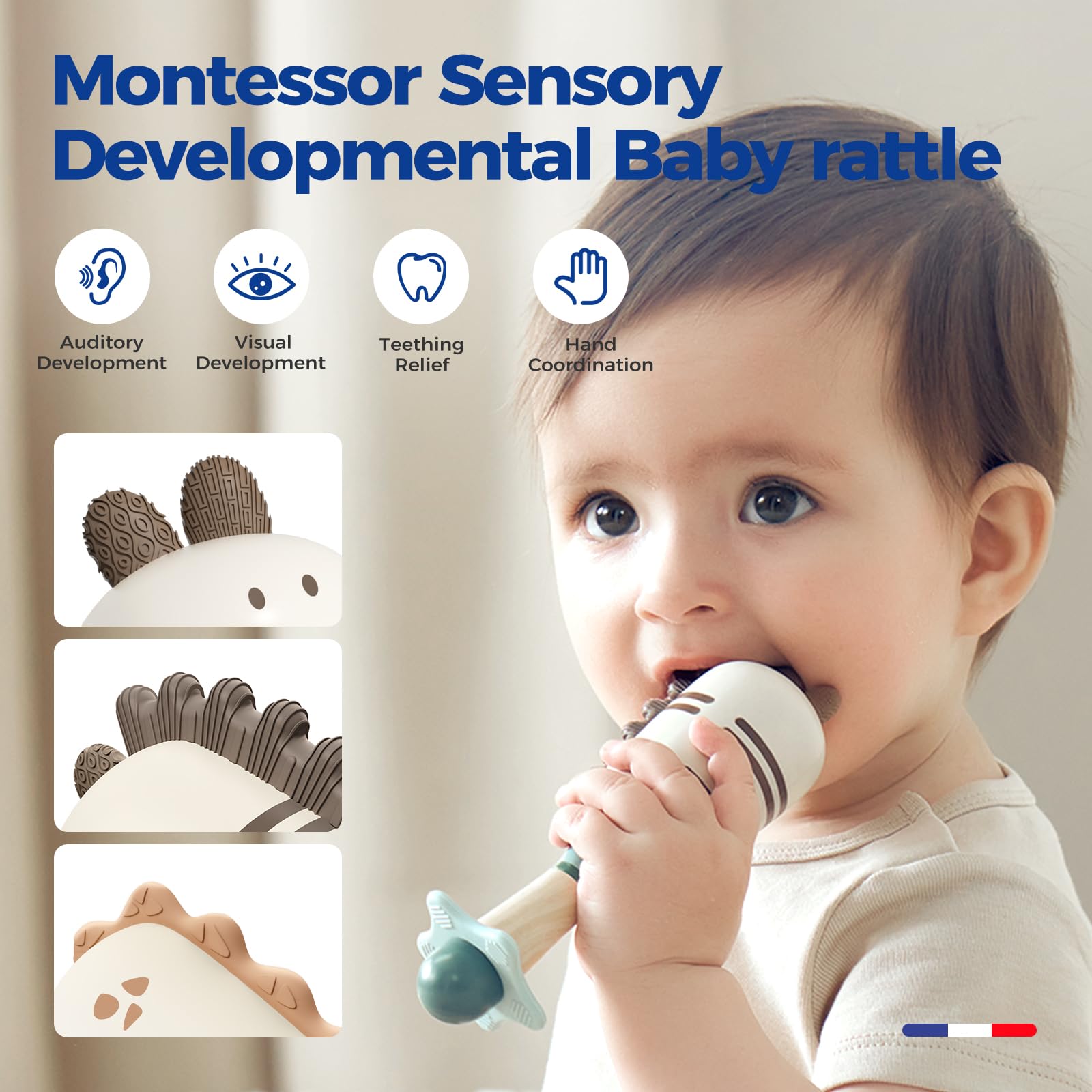 Evoceler Baby Dinosaur Rattles & Shaker Toys with Teether, Soft Silicone BPA-Free Sensory Toys for 0+ Months, Perfect Size for Grasping and Shaking, Ideal Gift for Baby Boys and Girls, Great for Playtime and Early Development