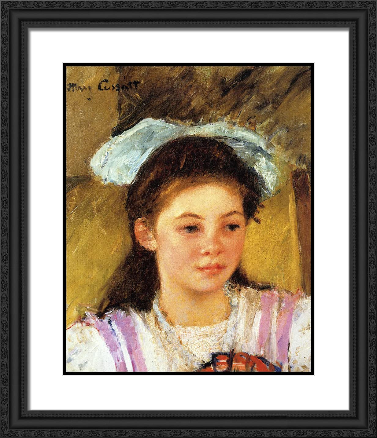 Mary Cassatt 20x23 Black Ornate Framed Art Print - Ellen Mary Cassatt With a Large Bow in Her Hair - Double Matting Wall Decor for Living Room, Bedroom & Office