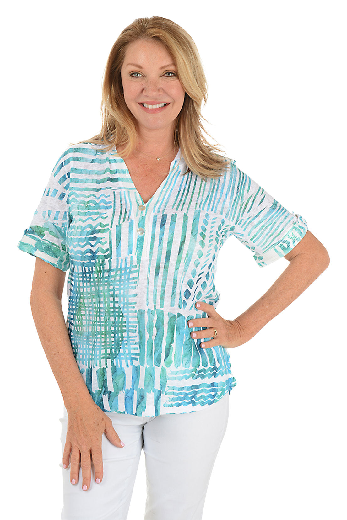 Stylish Petite Tropical Print Collared Knit Top for Women - Perfect for Summer Vacations & Beach Outfits