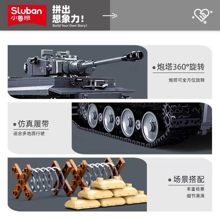 SLUBAN Military Panzerkampfwagen Tiger I RC Tank - 1:16 Scale Remote Control Model with Realistic Details | Perfect for WWII Enthusiasts & Collectors | Indoor & Outdoor Play, Display, and Battle Scenes