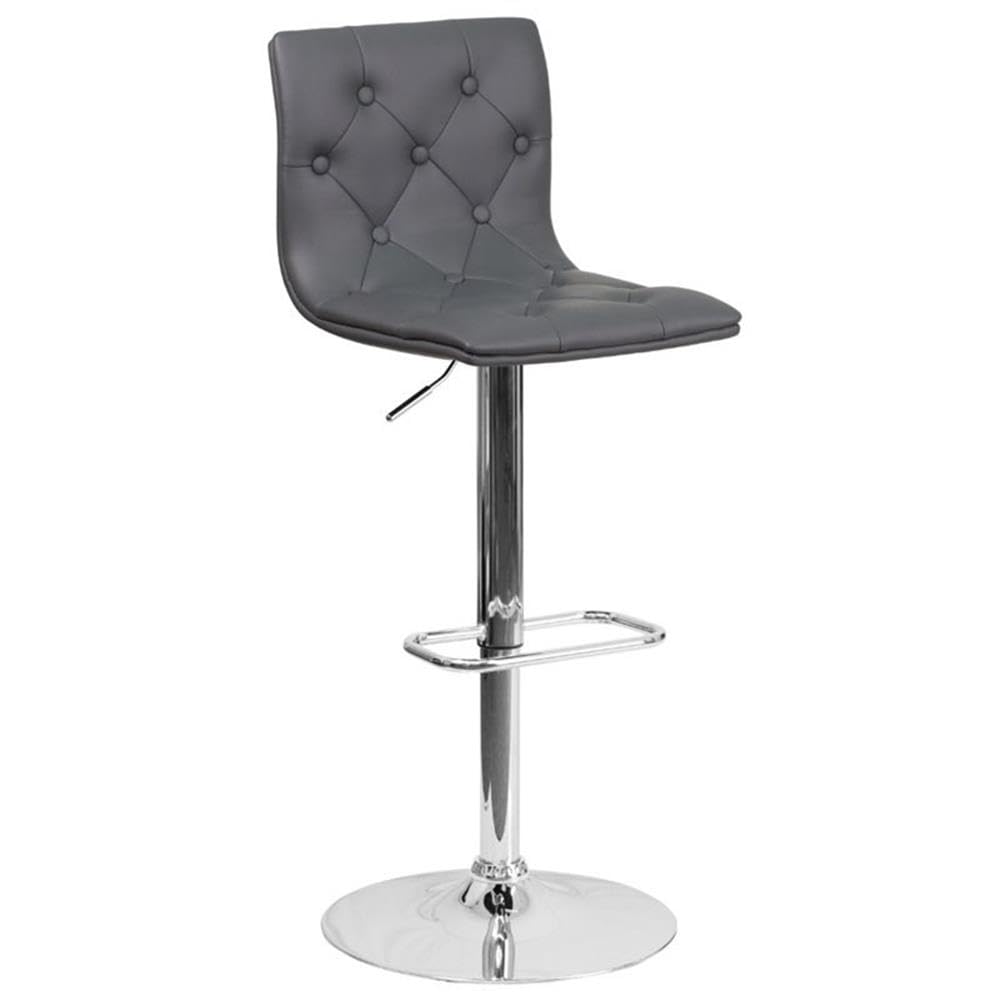 Premium Gray Faux Leather Tufted Adjustable Bar Stool Set of 2 - Modern Kitchen Island & Home Bar Seating for Dining & Entertaining