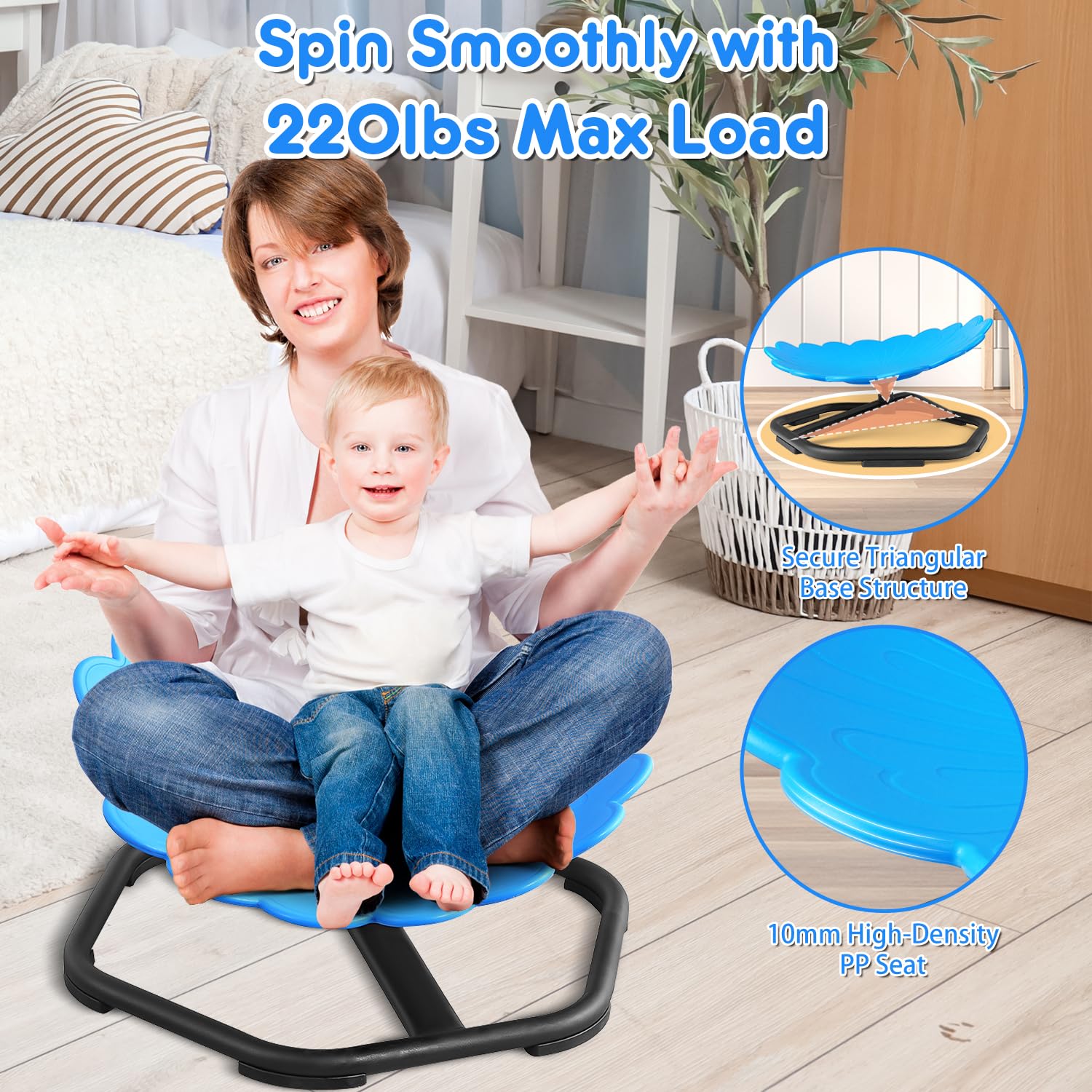 360° Swivel Chair for Kids - Spinning Sensory Seat for Autism & ADHD Relief, Wobble Chair for Toddlers, Motion Sickness Play Equipment - Perfect for Home, Classroom & Therapy Use (Blue)