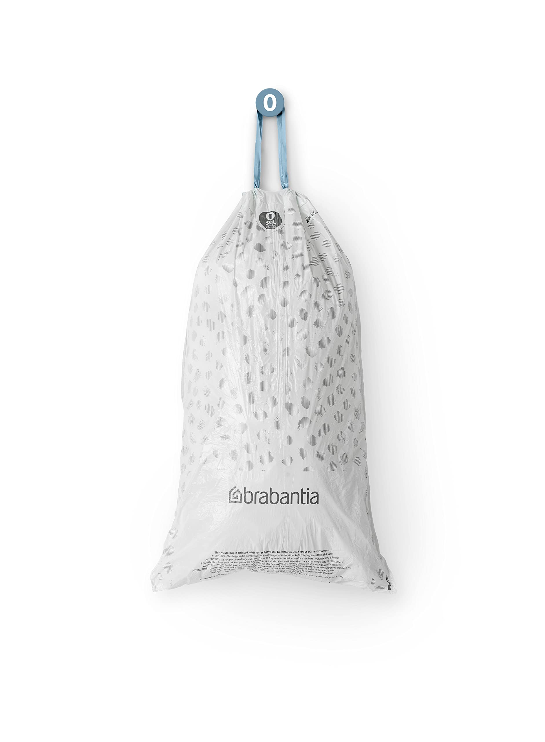 Brabantia PerfectFit 8 Gallon Trash Bags with Drawstring Handles - 120 Count Thick Plastic Trash Can Liners for Kitchen, Bathroom & Office Waste Disposal