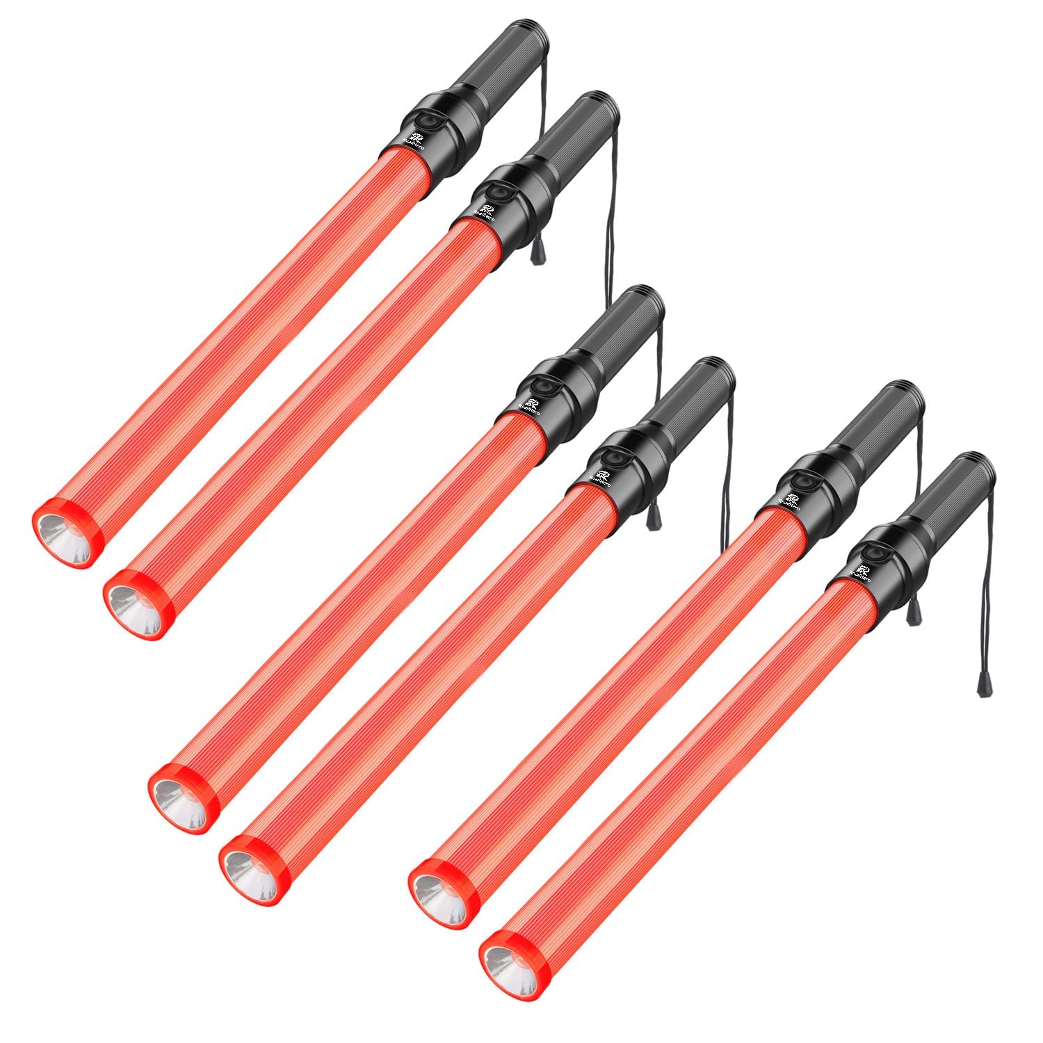 RoadHero 6 Pack 21-Inch LED Traffic Batons - 3 Flashing Modes & White Tip Light for Night Safety - Perfect for Airport Marshaling, Parking Direction, and Traffic Control | Durable Light Wands for Road Safety, Construction Sites & Emergency Signaling