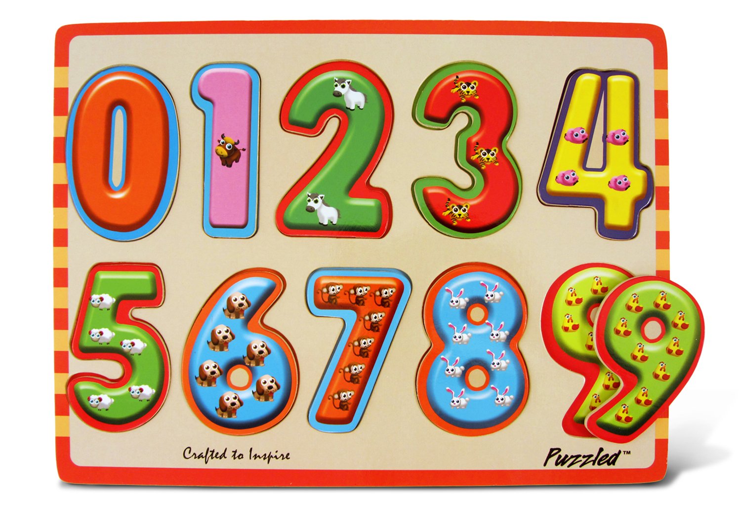 Wooden Animal Puzzle with Raised Numbers - Educational Counting Toy for Toddlers & Kids - Perfect for Preschool Learning & Montessori Activities