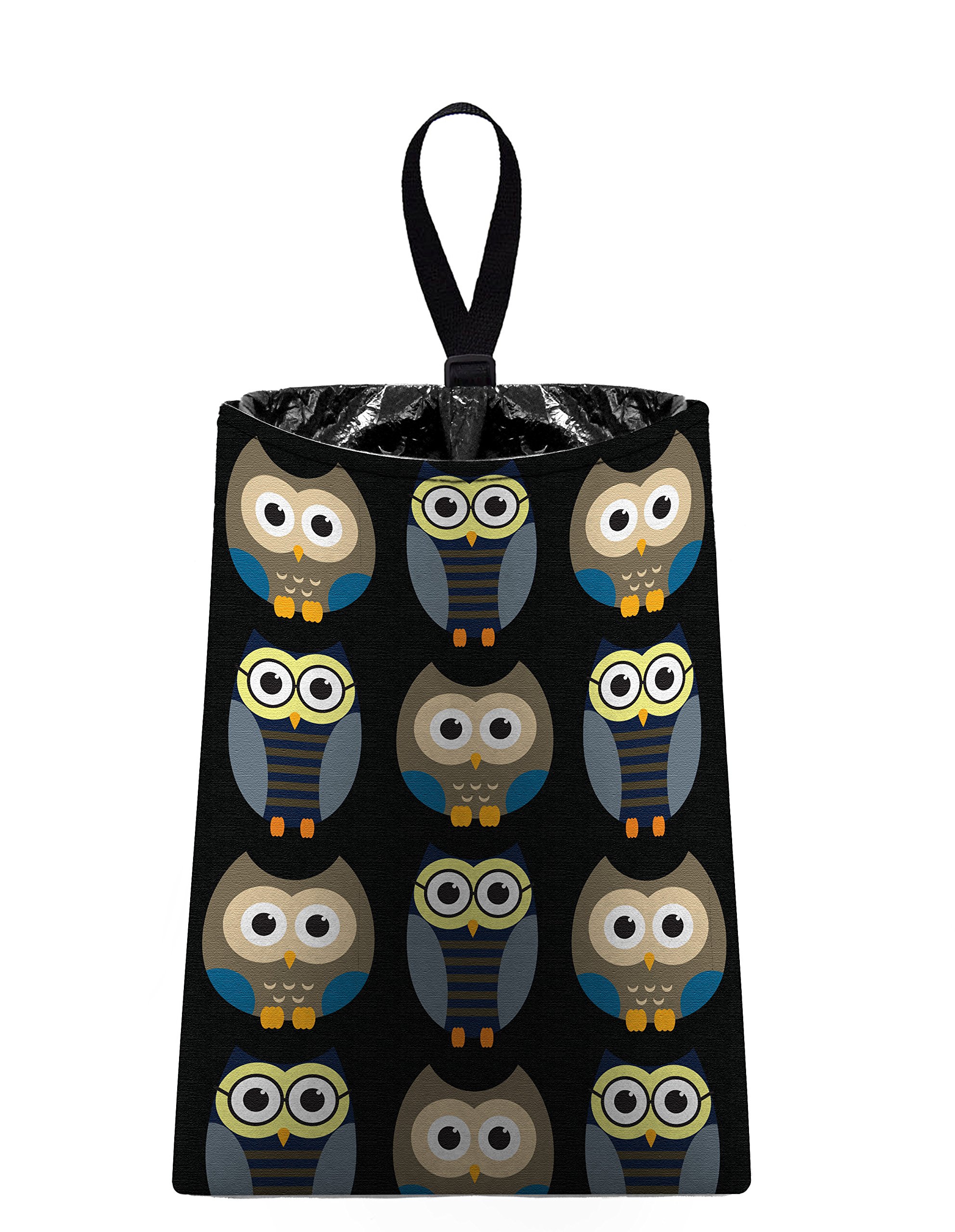 Auto Trash Bag for Cars - Midnight Owls Design | Leak-Proof Car Litter Garbage Can | Perfect for Road Trips, Commuting & Keeping Your Vehicle Clean