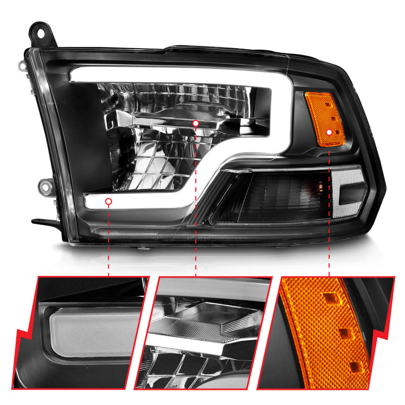 ANZO Full LED Square Projector Headlights for Dodge Ram 1500 (2009-2018) - Chrome/Black Amber - High Performance Replacement Headlights for Night Driving & Off-Road Adventures