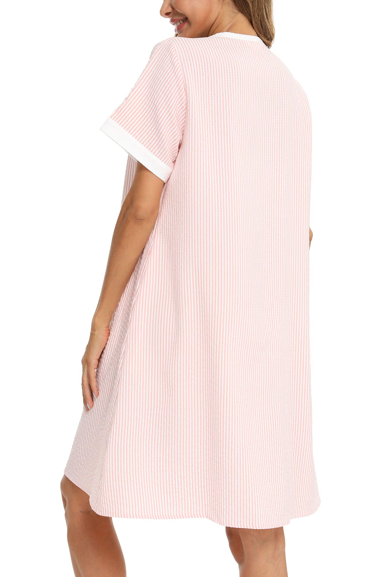 YOZLY Women's Short Sleeve House Dress with Pockets - Comfortable Cotton Duster Robe & Nightgown for Lounge, Sleepwear and Relaxing at Home